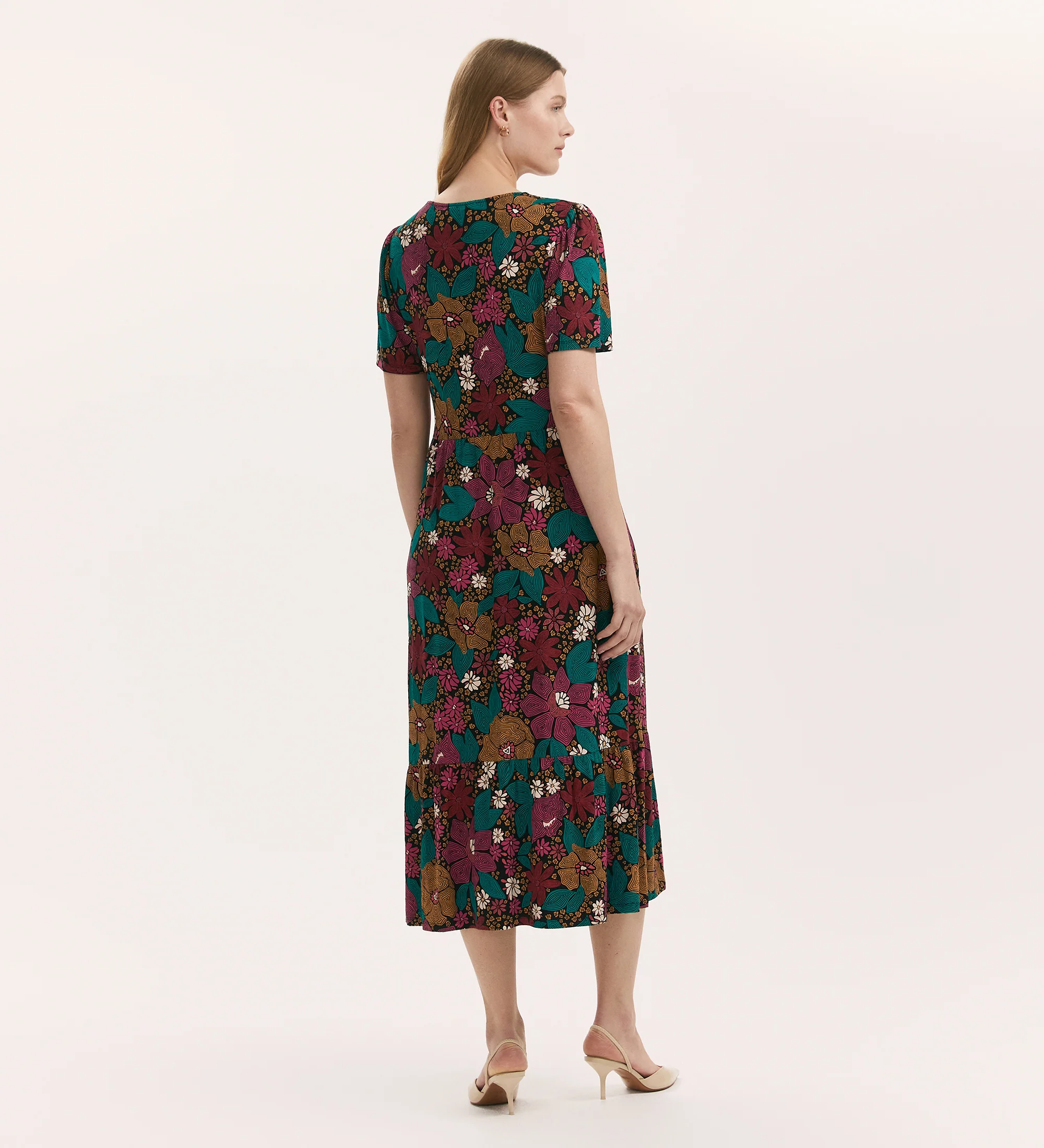 Edith Pink Floral Jersey Midi Dress - Image 4