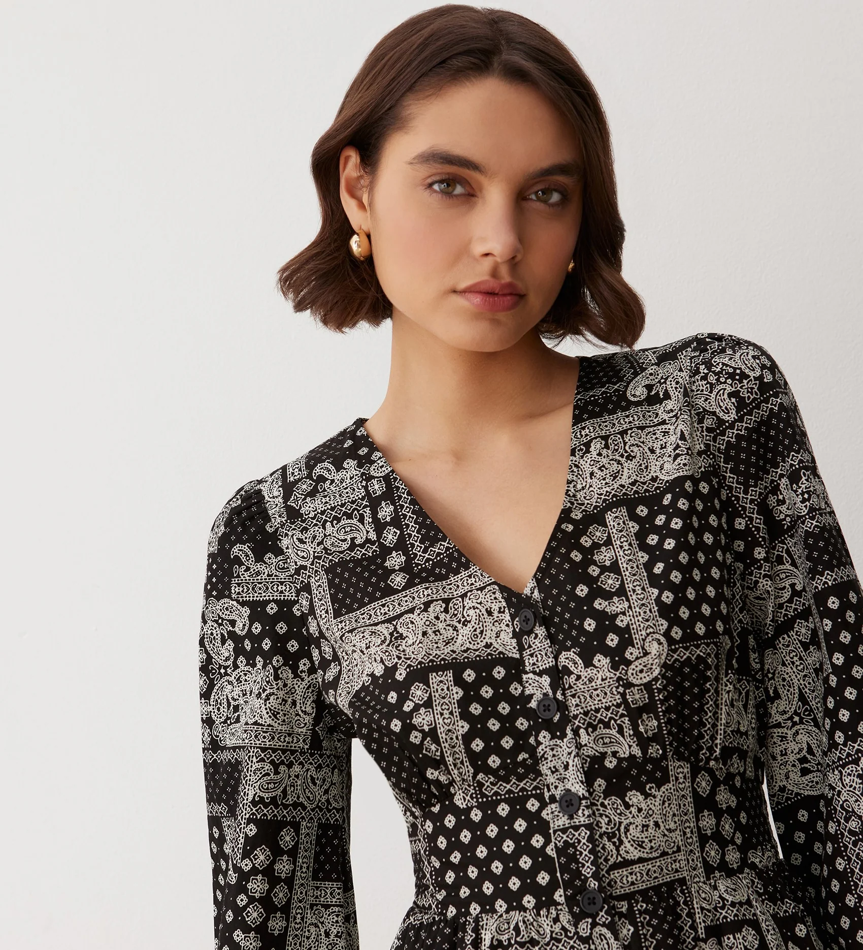 Eliah Black Bandanna Cotton Midi Dress - Image 2