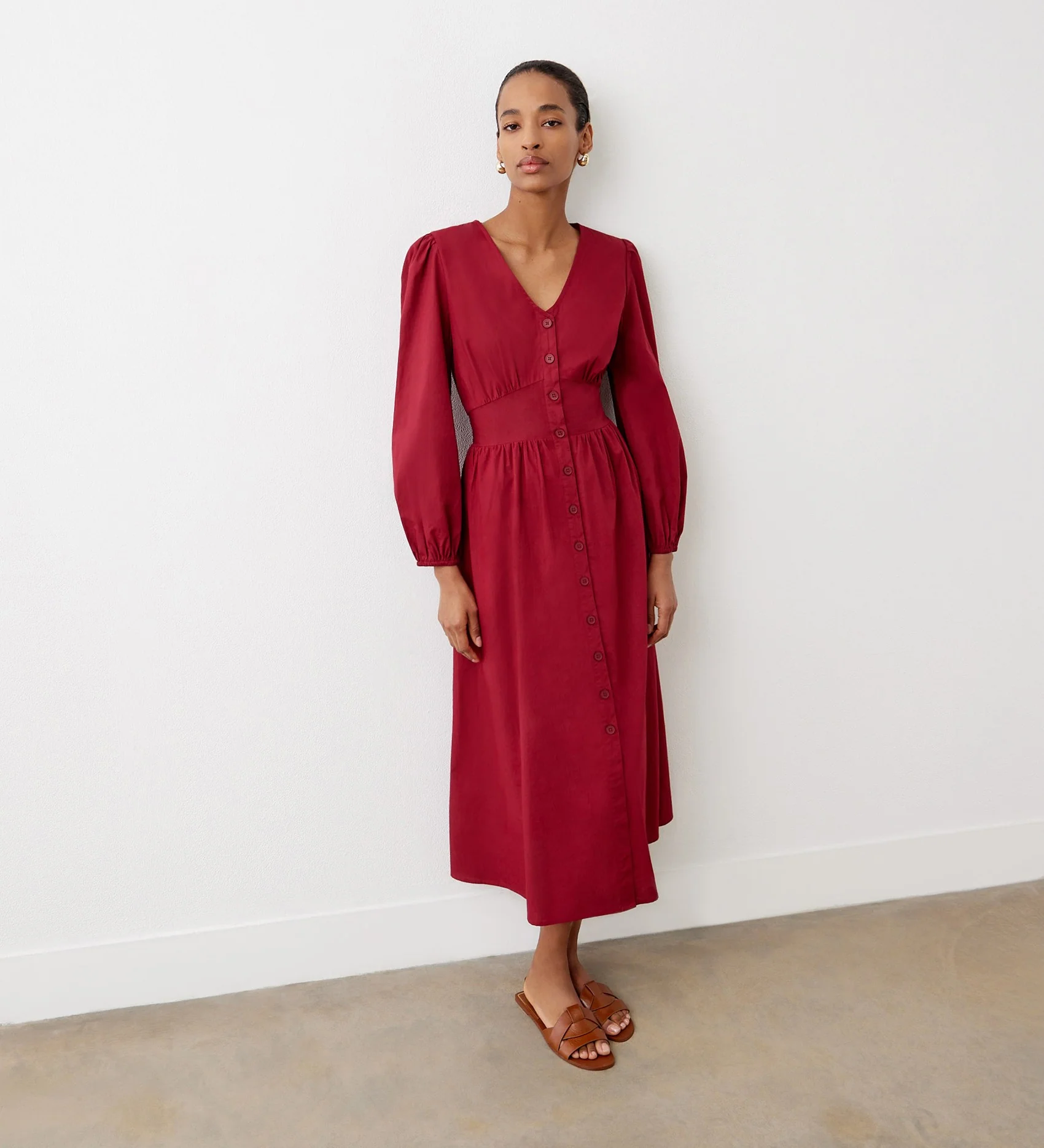 Eliah Red Cotton Midi Dress - Image 3