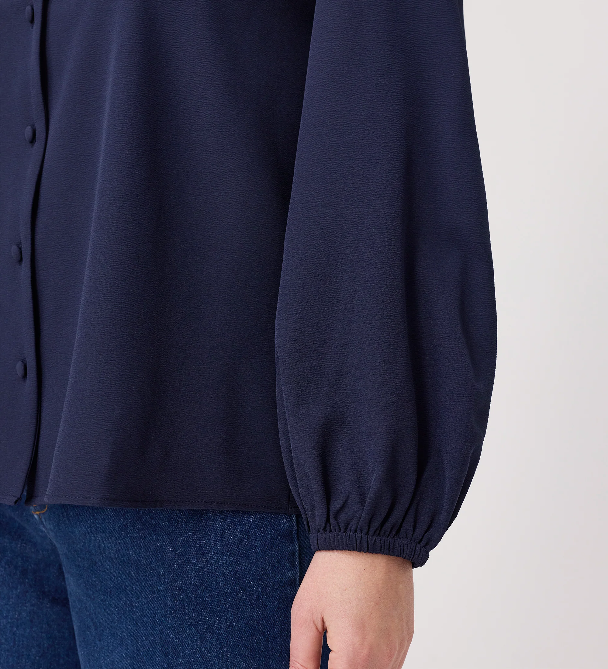 Elvora Navy Button Up V-neck Top - Image 4
