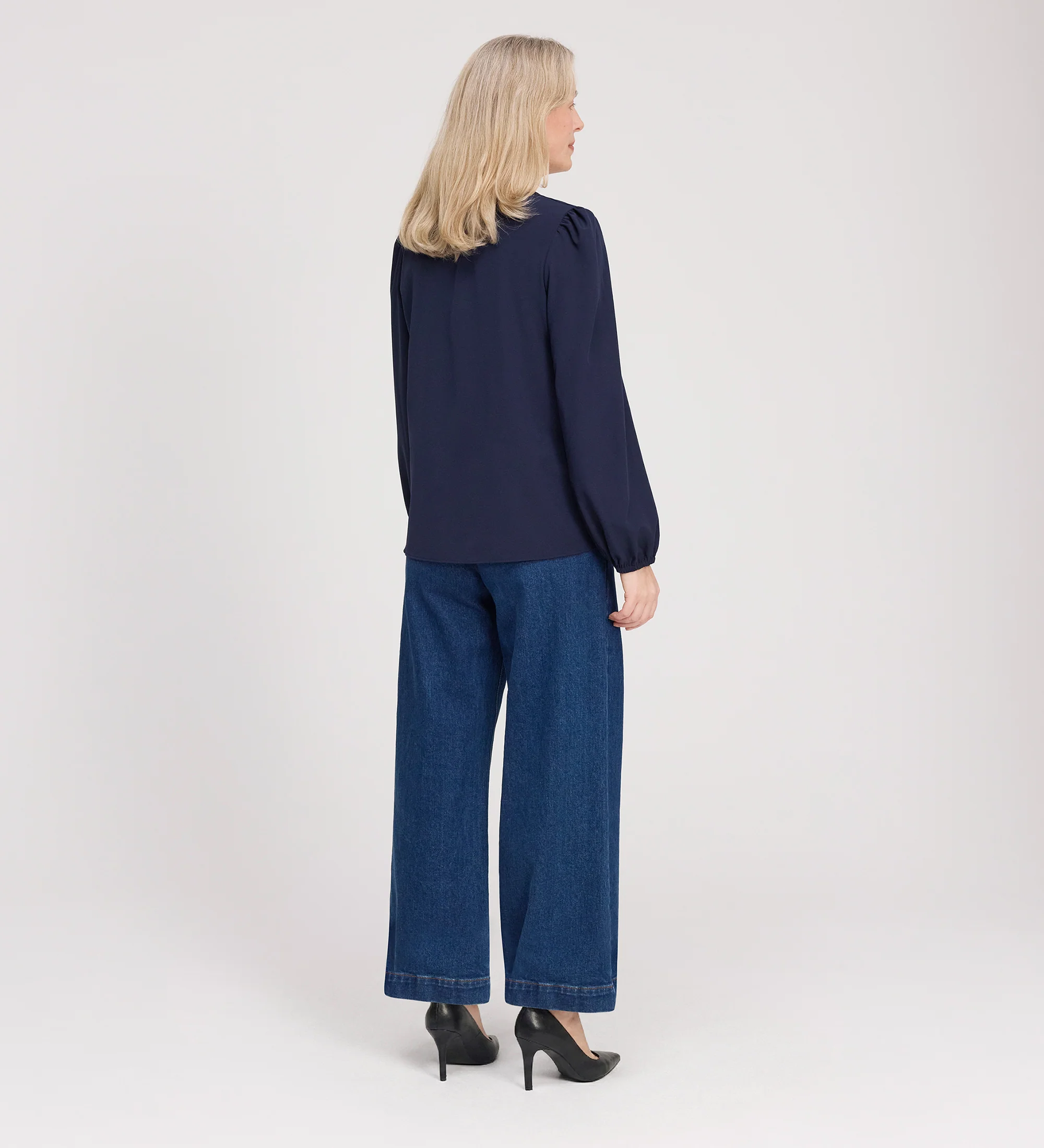 Elvora Navy Button Up V-neck Top - Image 5