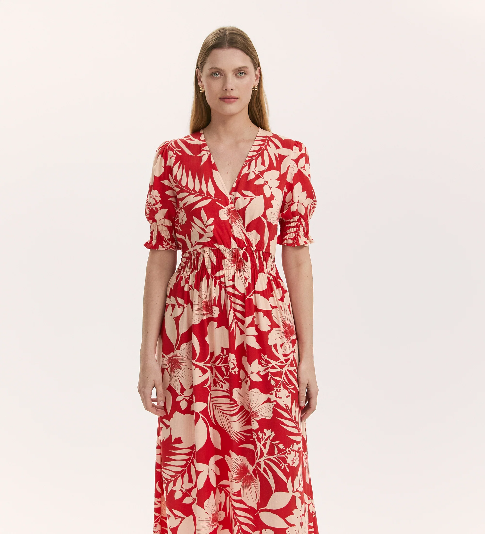 Emily Red Tropical Bloom Midi Dress - Image 3