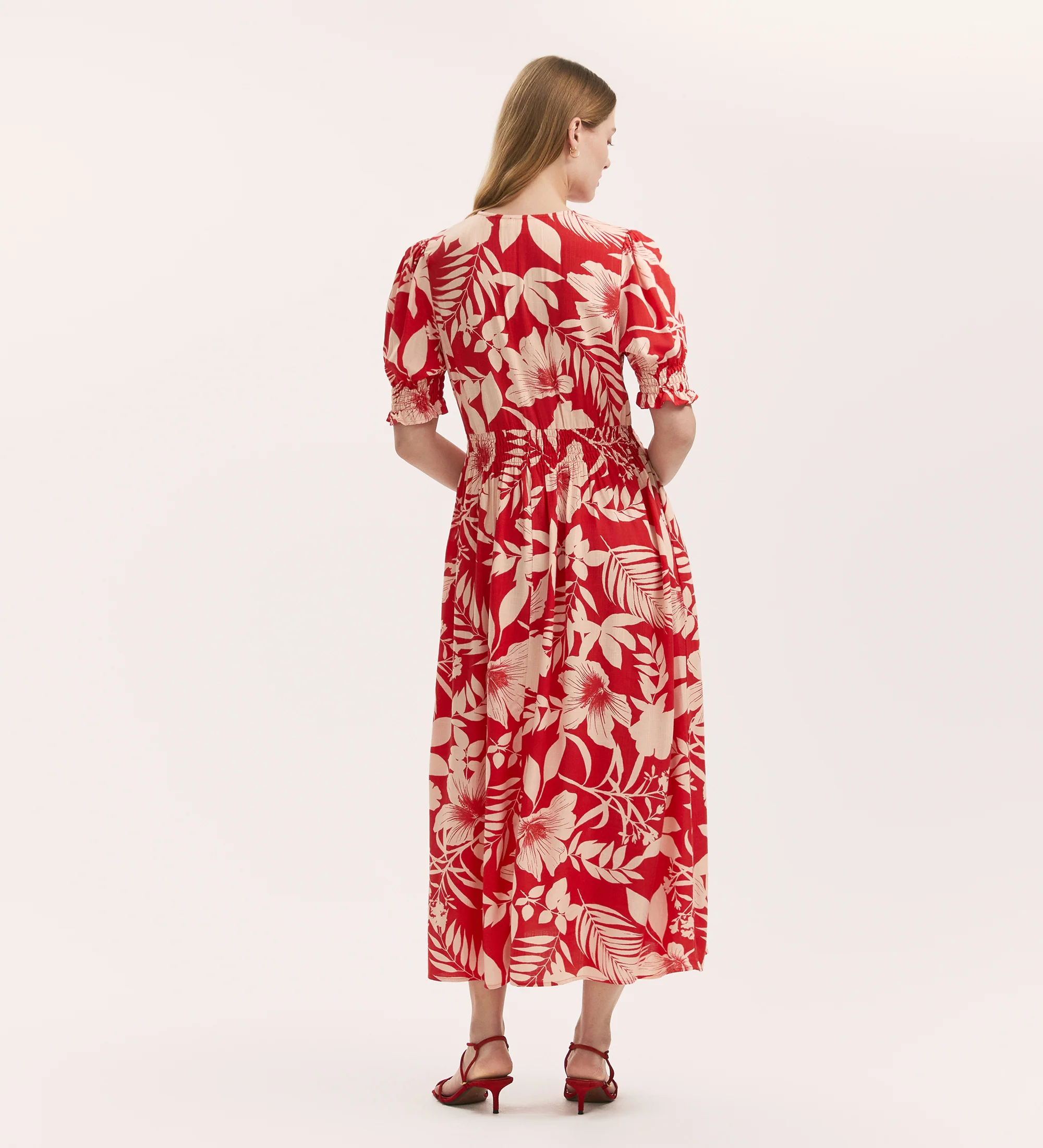 Emily Red Tropical Bloom Midi Dress - Image 4