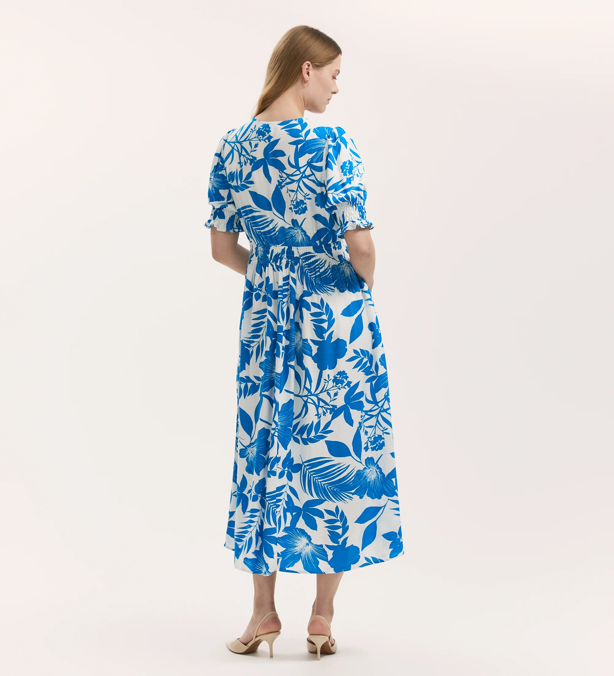 Emily Blue Tropical Bloom Midi Dress - Image 4