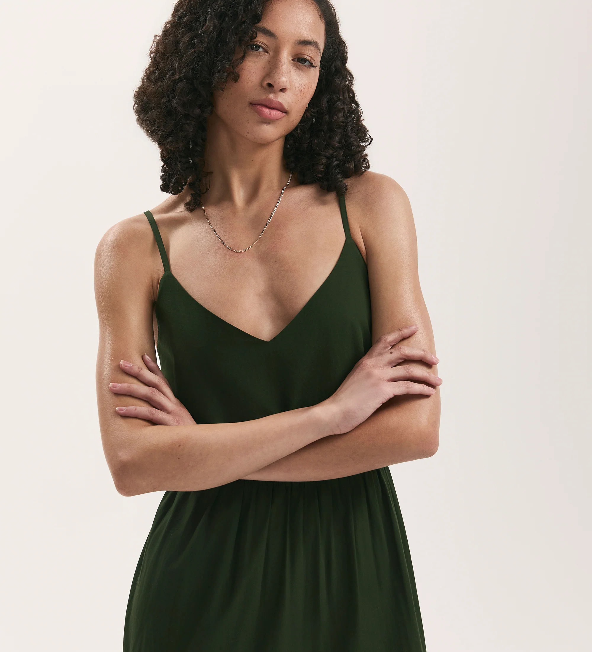 Emmie Dark Khaki Cotton Midi Dress - Image 2