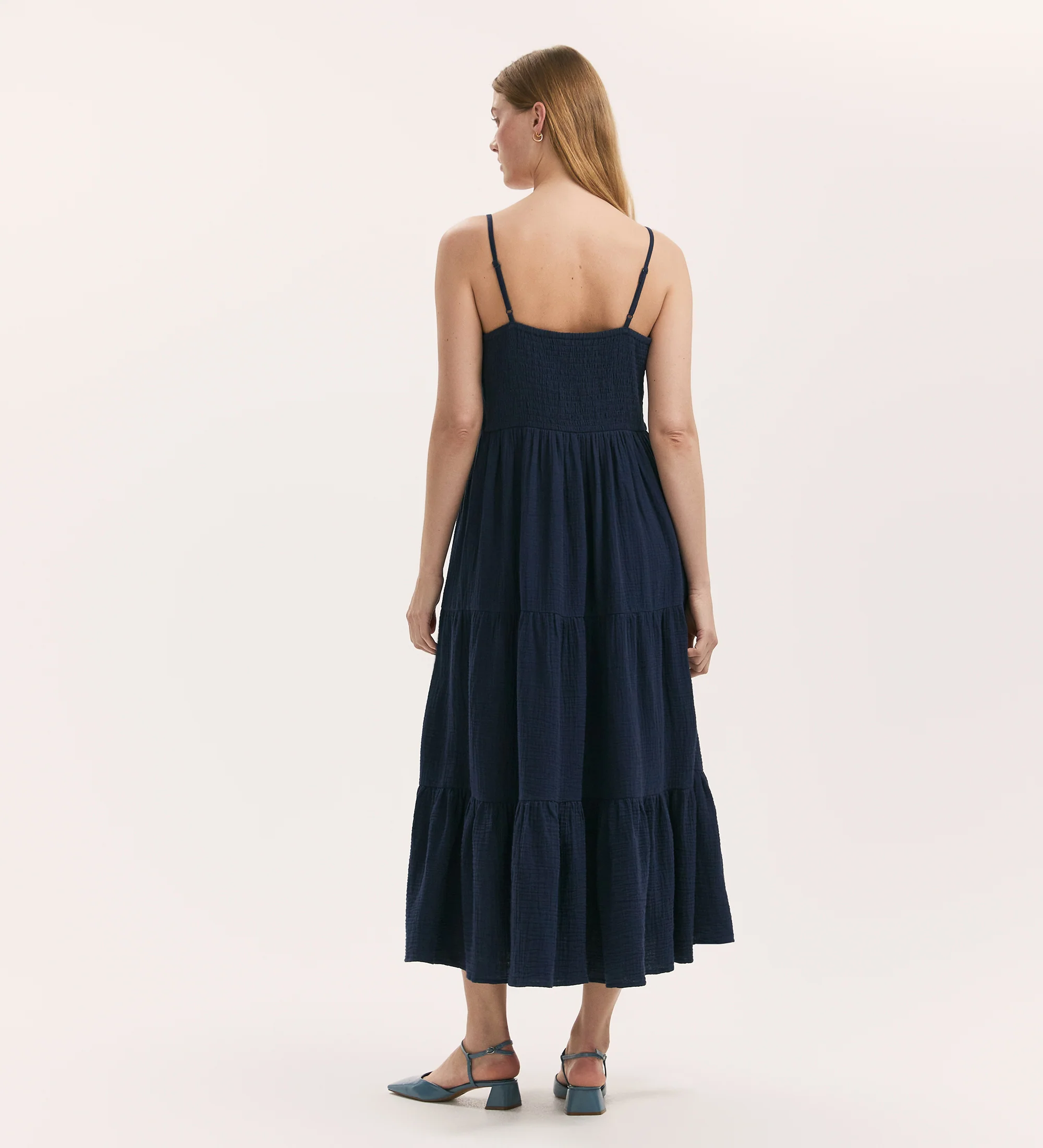 Emmie Navy Cotton Midi Tiered Dress - Image 4