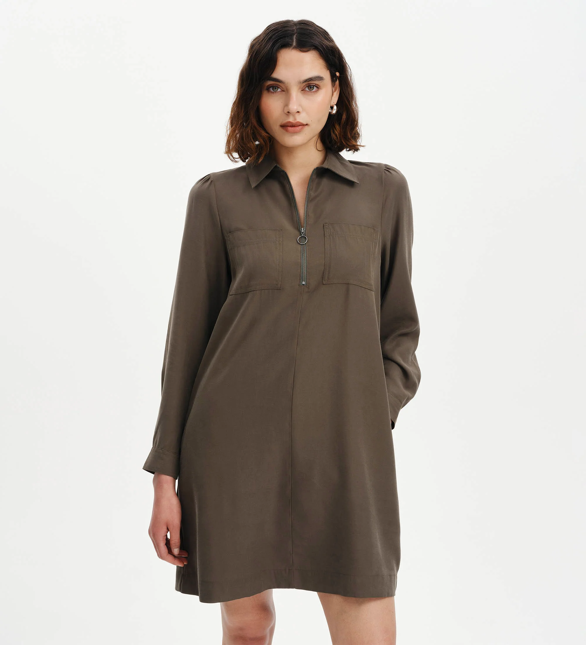 Enriko Khaki Cupro Short Dress - Image 3