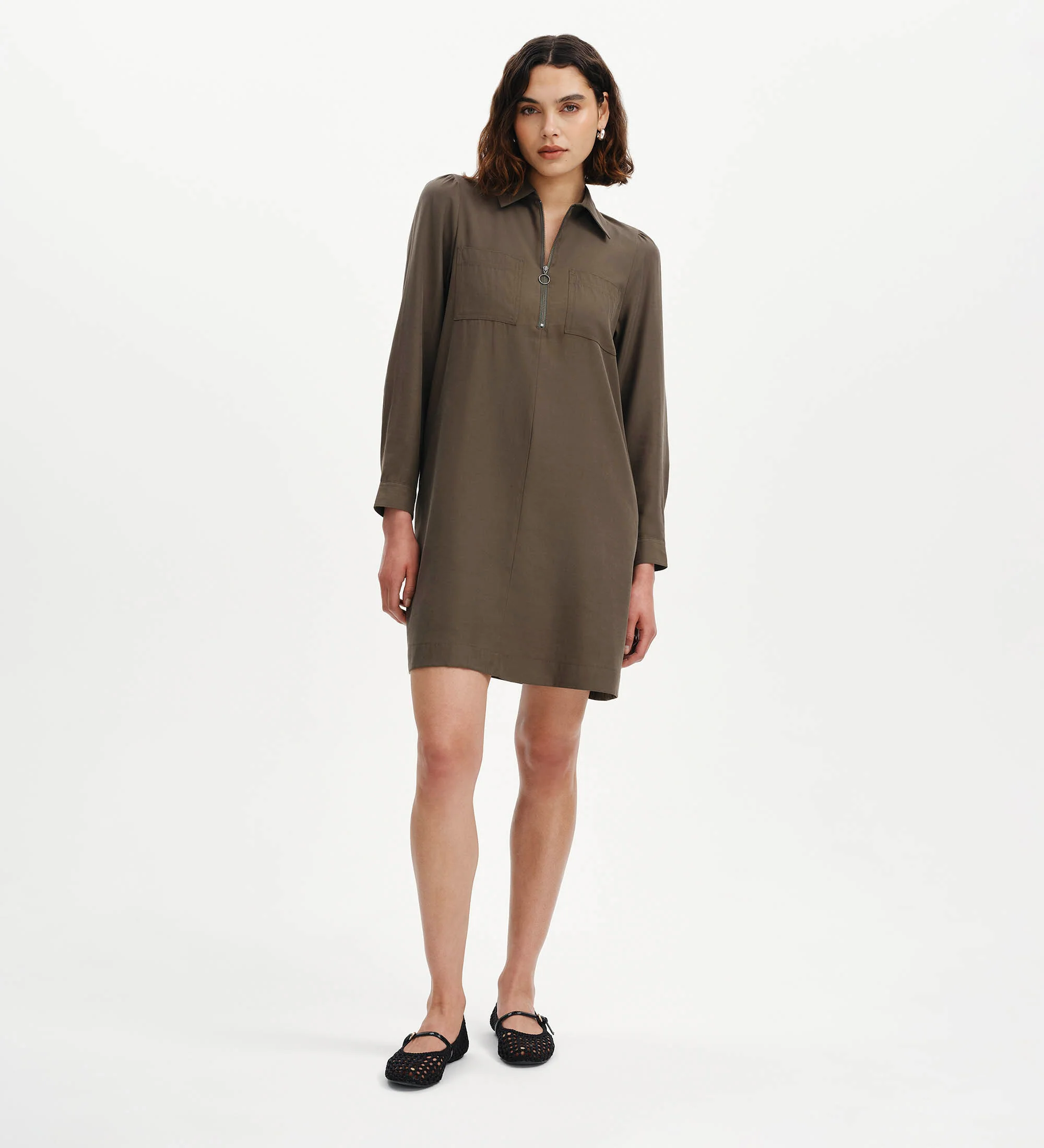 Enriko Khaki Cupro Short Dress - Image 4