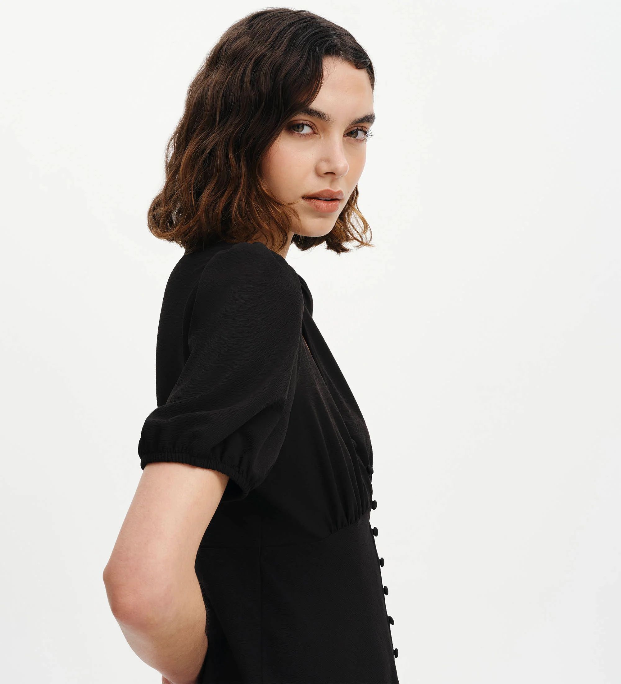 Ensley Black Button Through Short Dress - Image 2