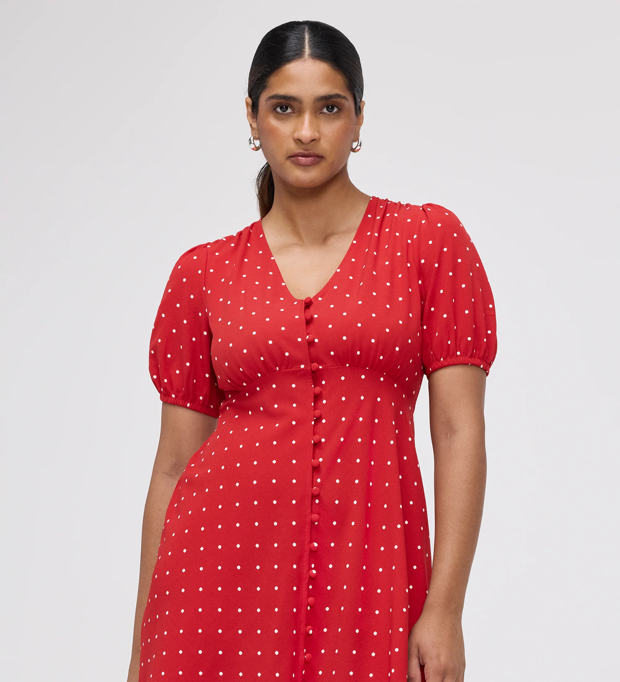 Ensley Red Polka Dot Button Through Short Dress - Image 2