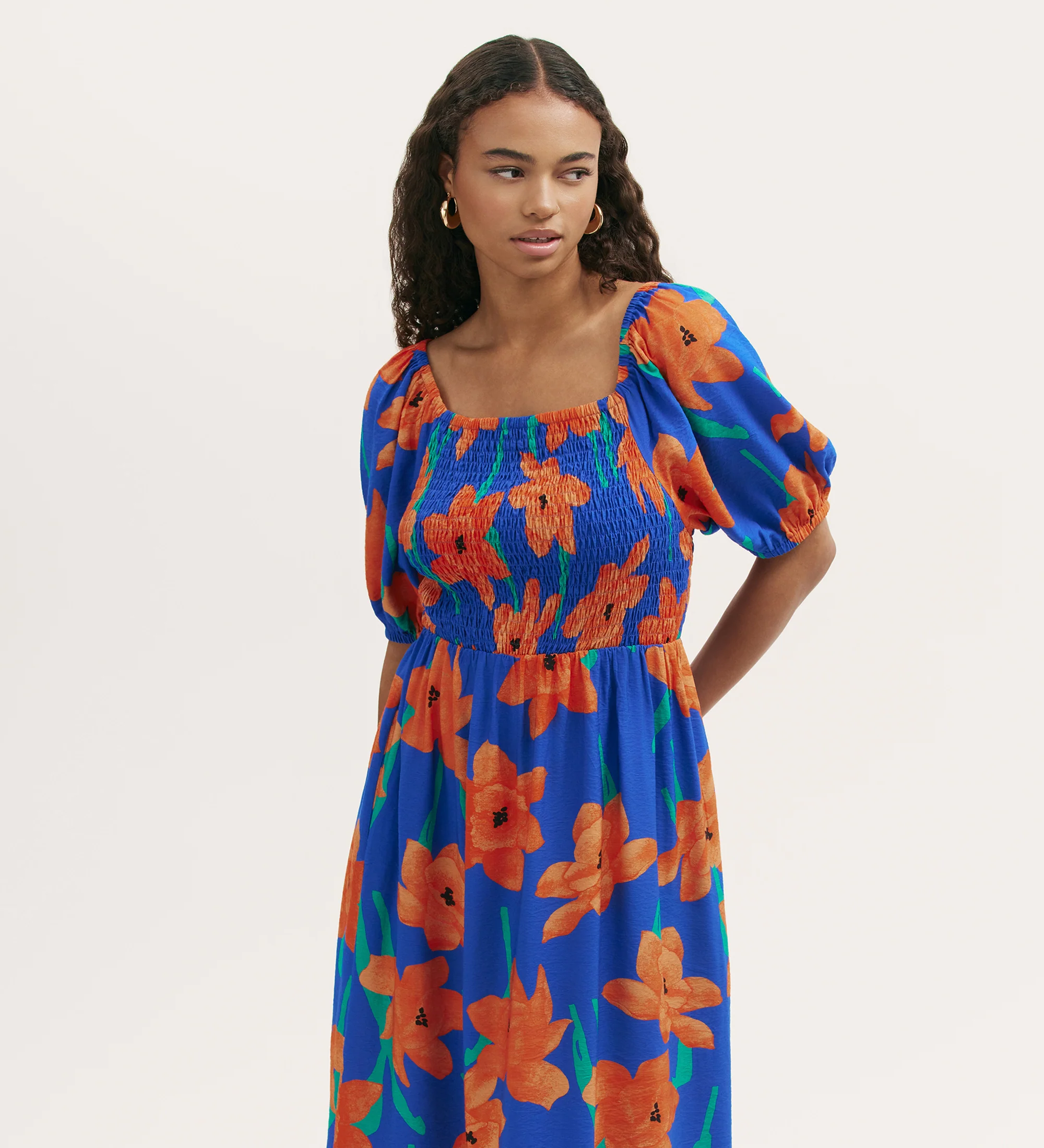 Enzo Blue Floral Midi Dress - Image 3