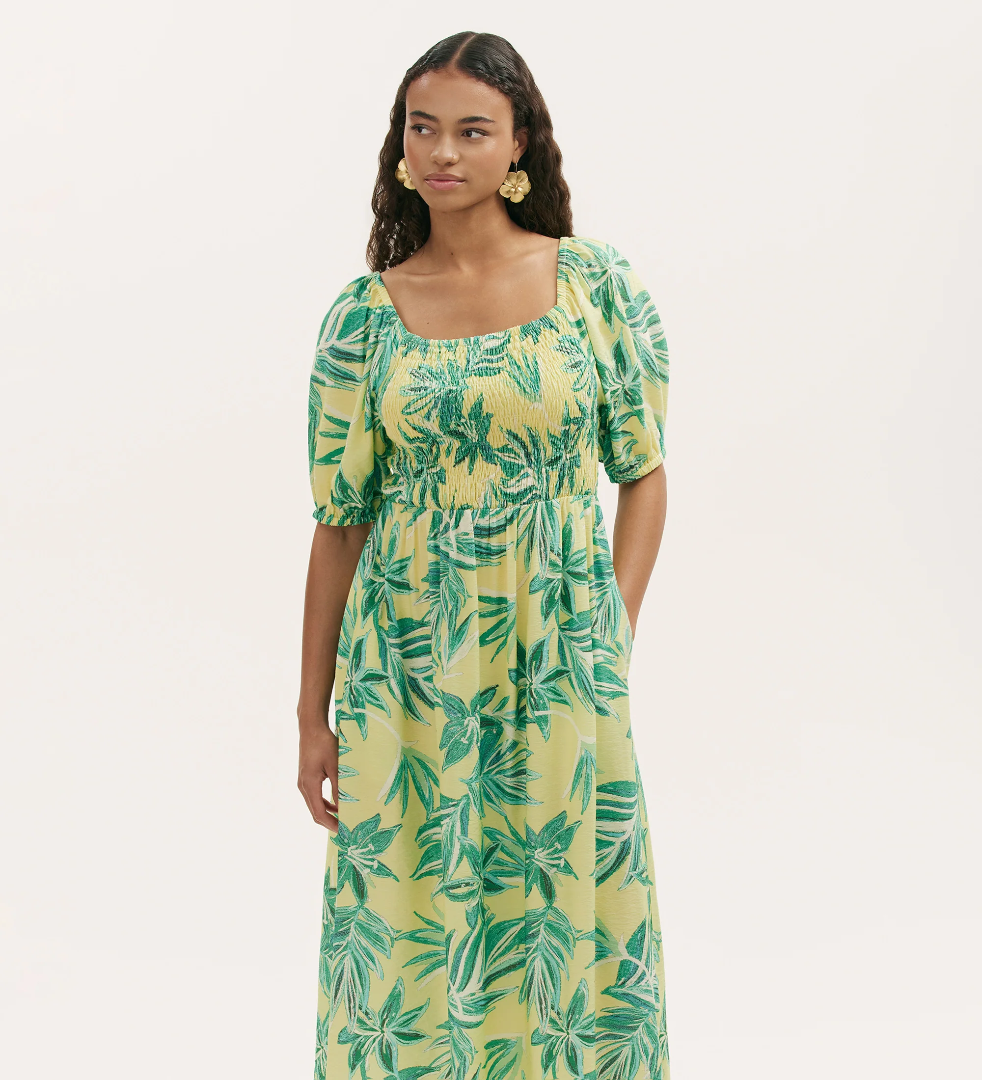 Enzo Lime Tropical Bloom Midi Dress - Image 2