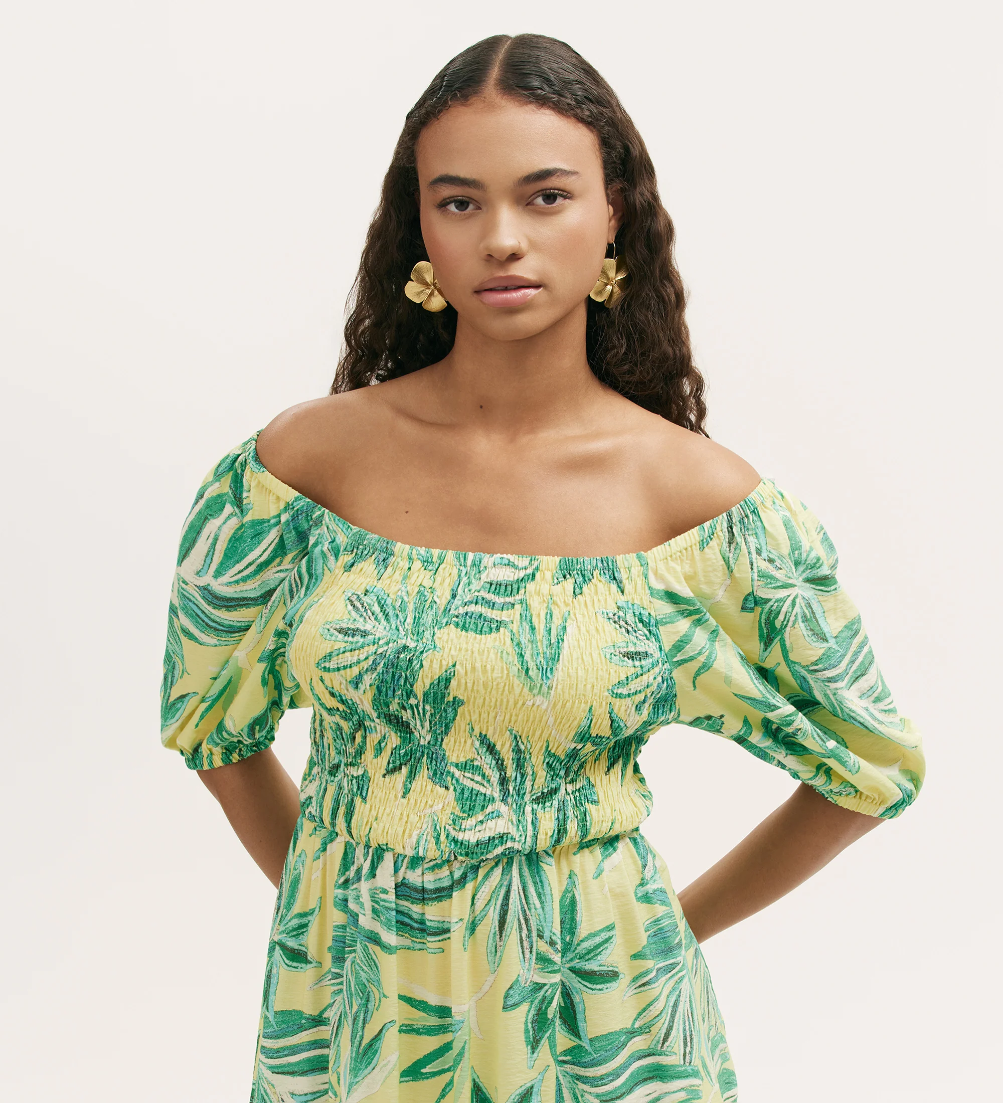 Enzo Lime Tropical Bloom Midi Dress - Image 3