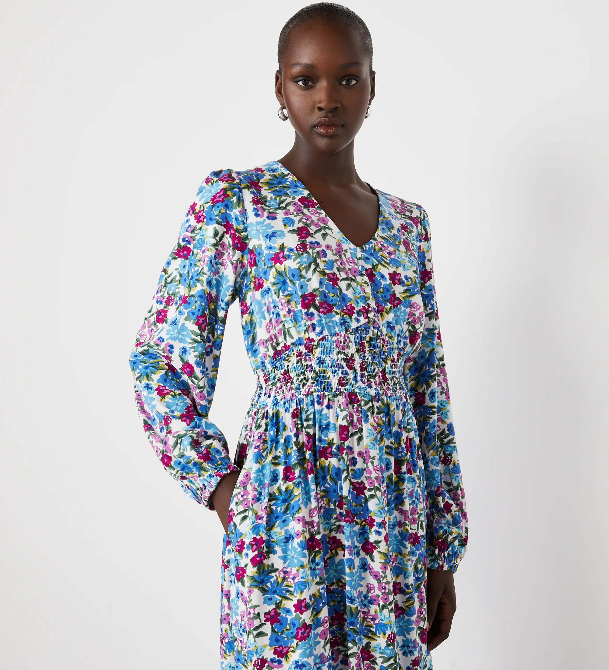Erina Blue Floral Midi Dress - Image 2