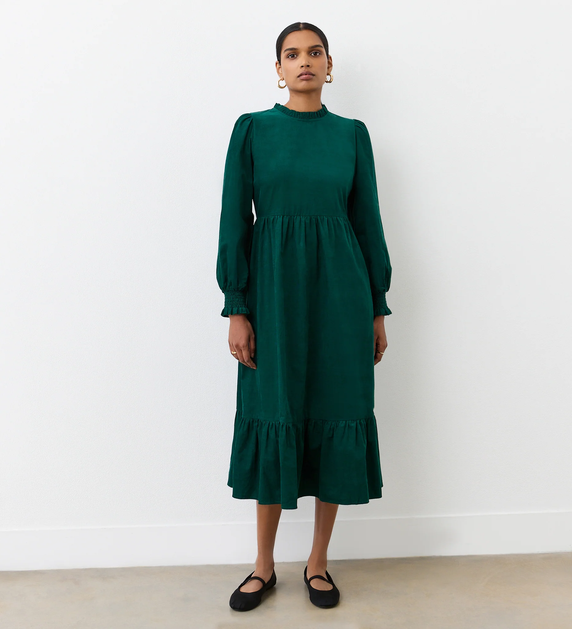 Esme Bottle Green Corduroy Midi Dress - Image 3