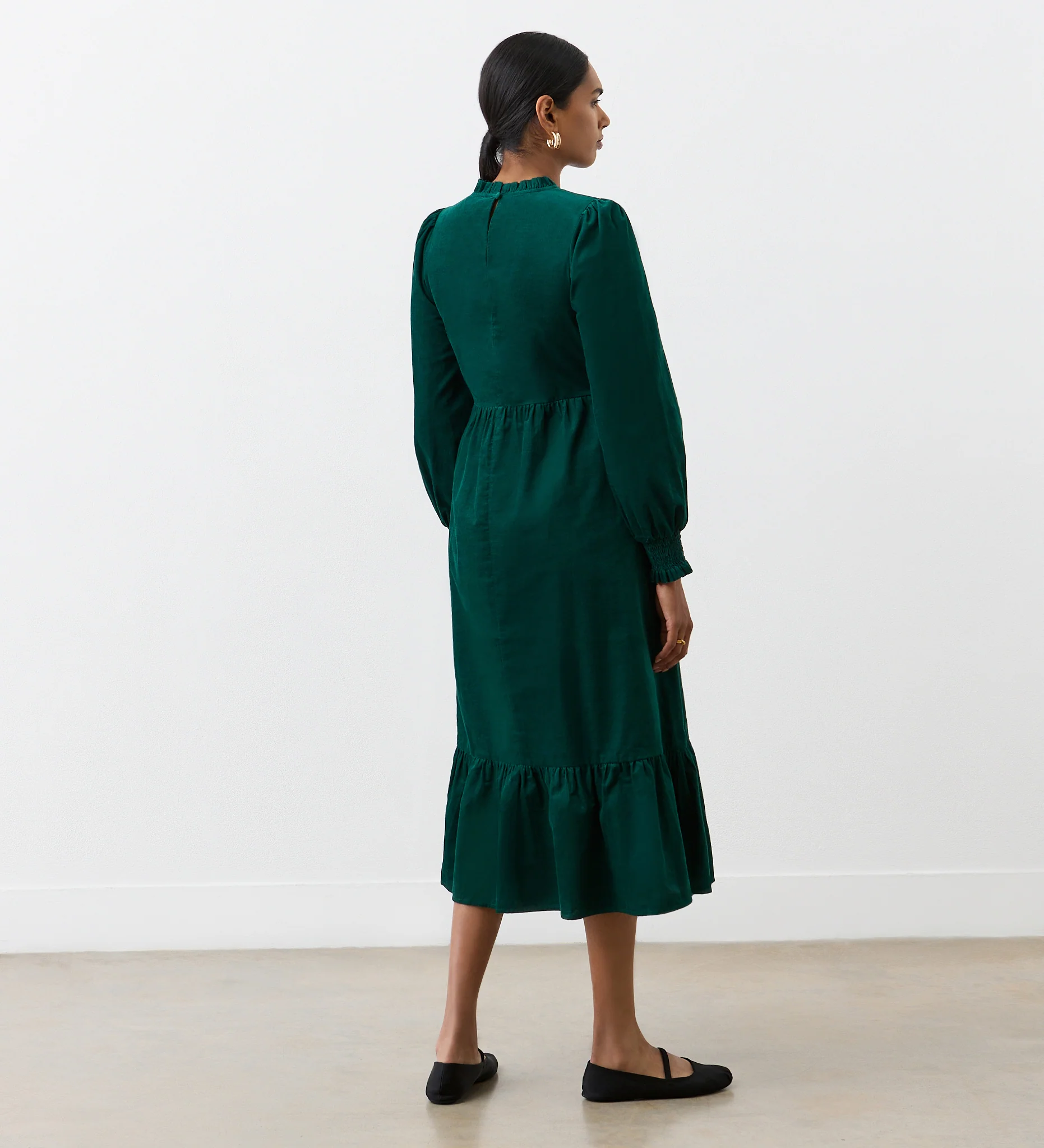 Esme Bottle Green Corduroy Midi Dress - Image 4