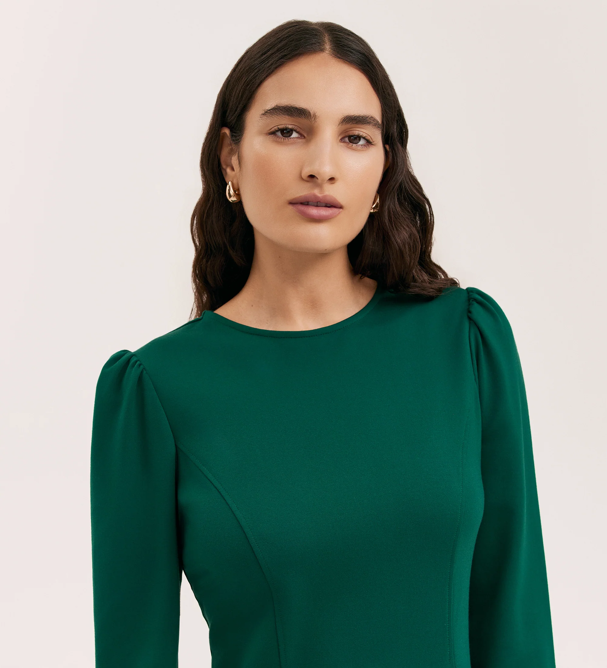 Eva Bottle Green Ponte Jersey Short Dress - Image 3