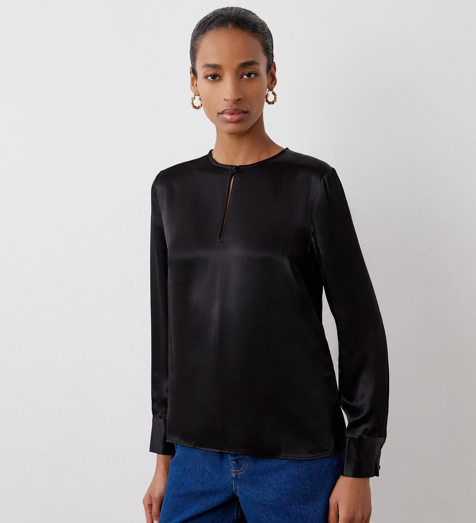 Evanie Black Satin Blouse - Image 3