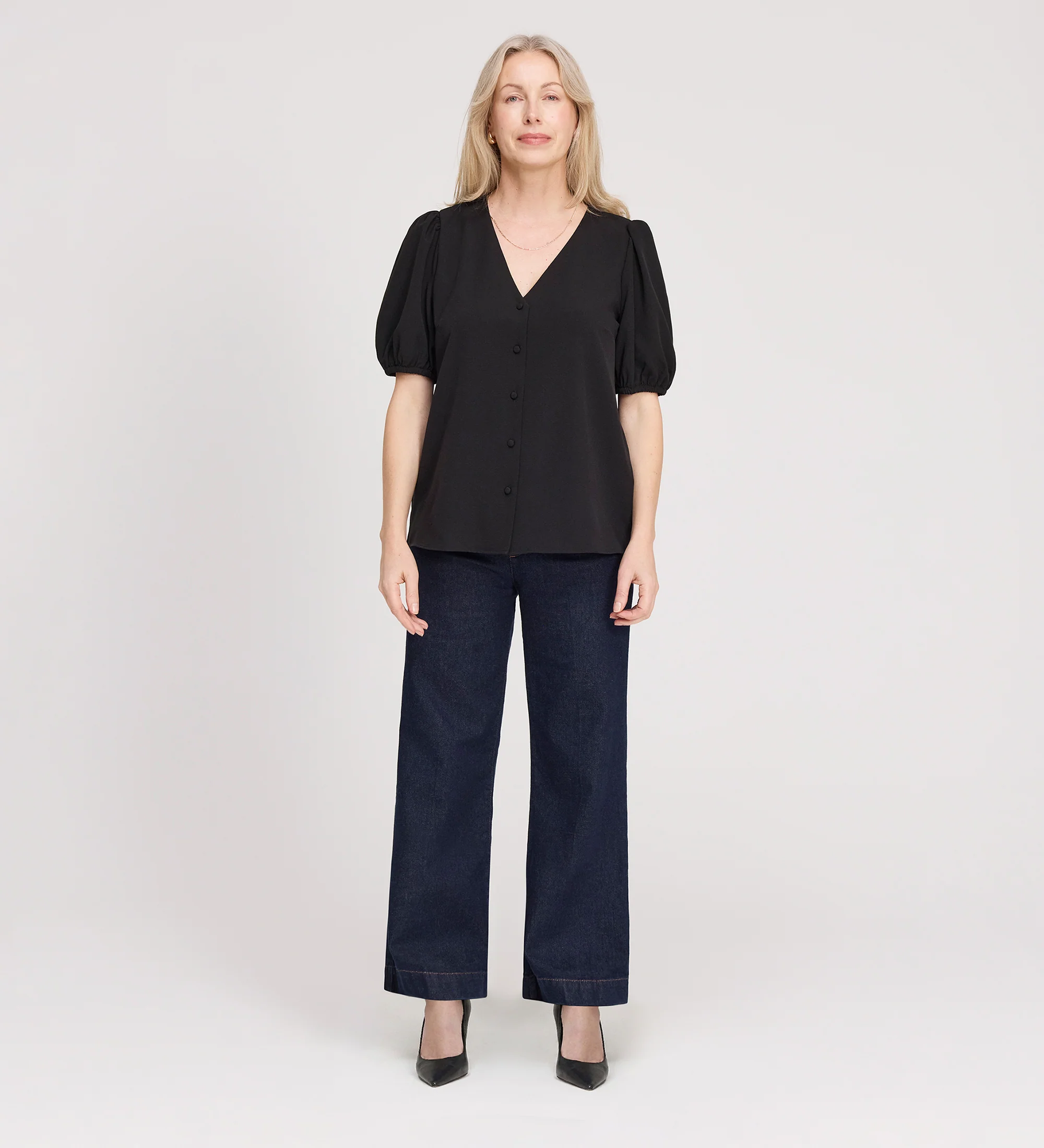 Fleur Black Button Down Short Sleeve Top - Image 2