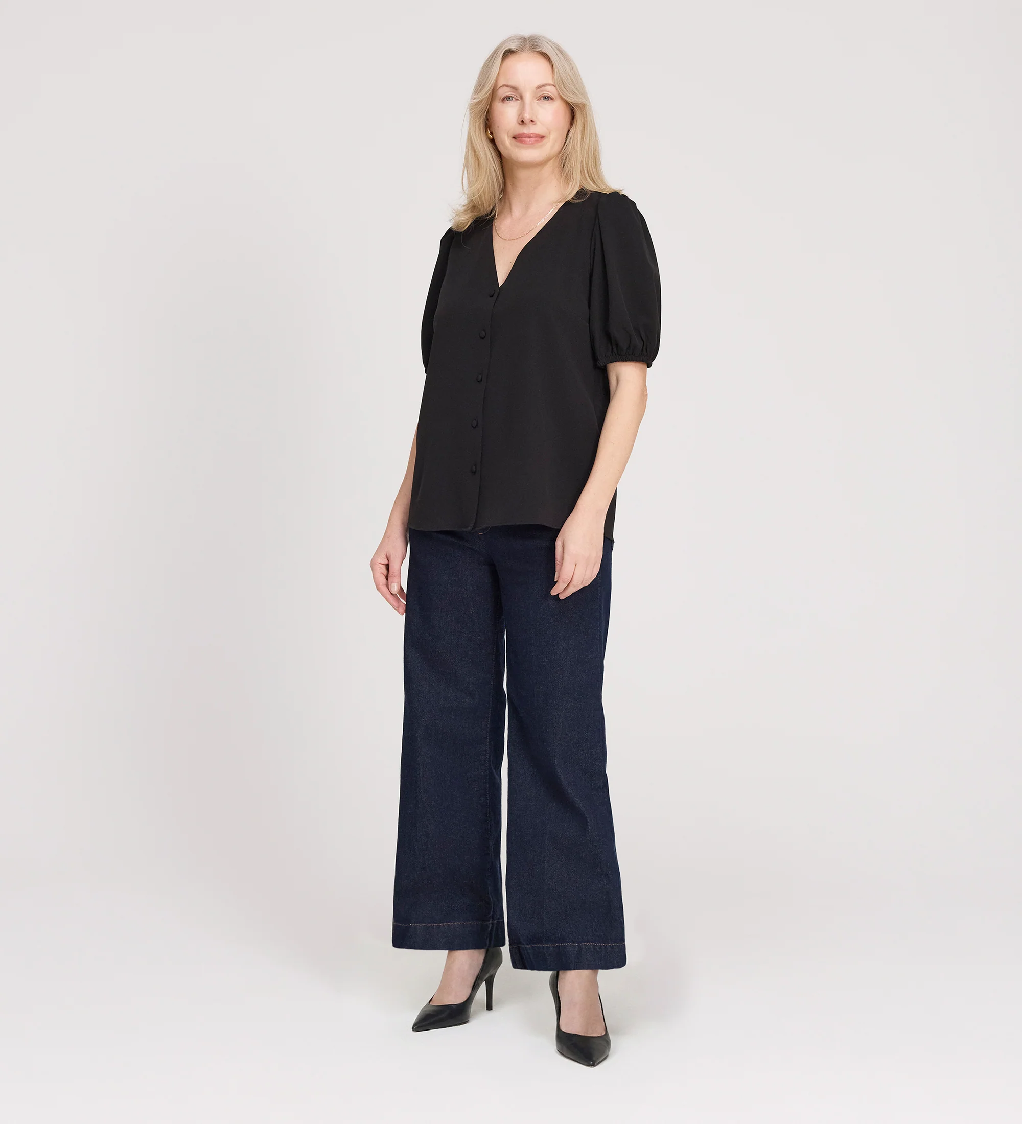 Fleur Black Button Down Short Sleeve Top - Image 3