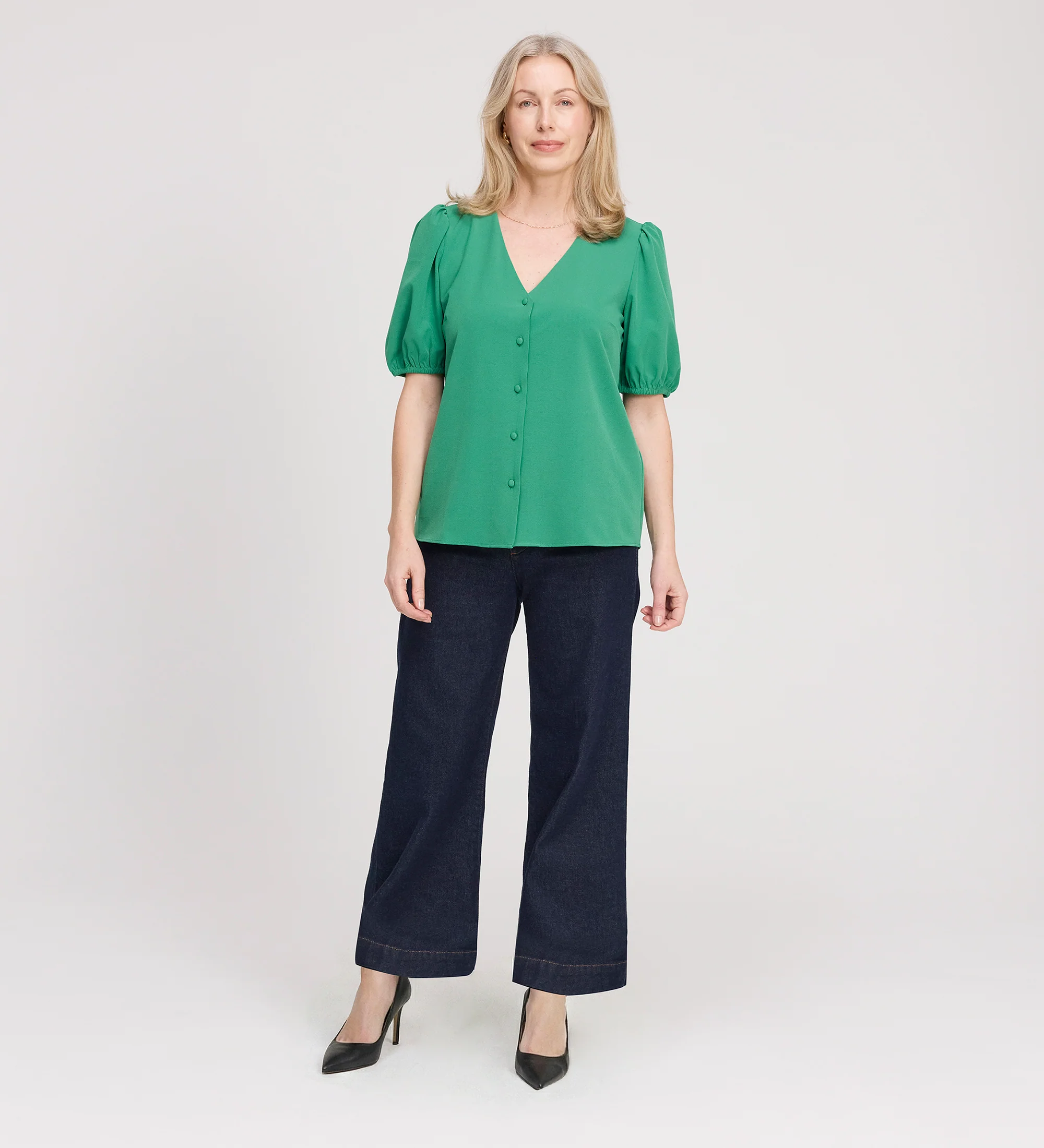 Fleur Green Button Down Short Sleeve Top - Image 2