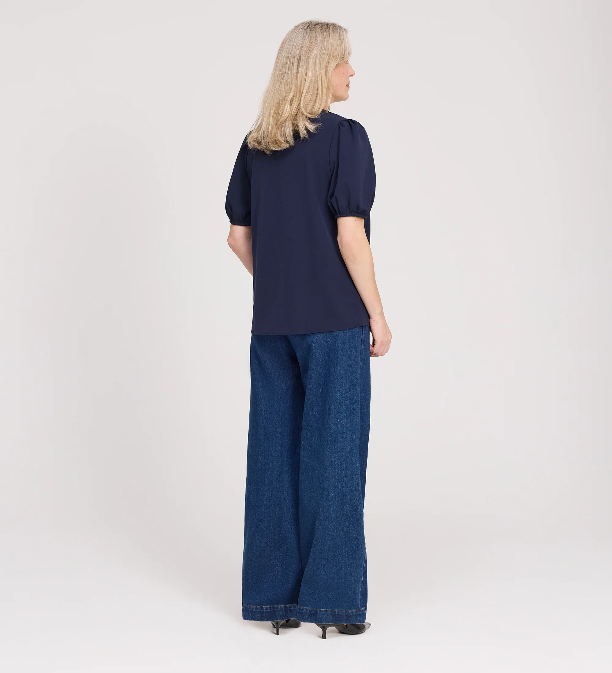 Fleur Navy Button Down Short Sleeve Top - Image 4
