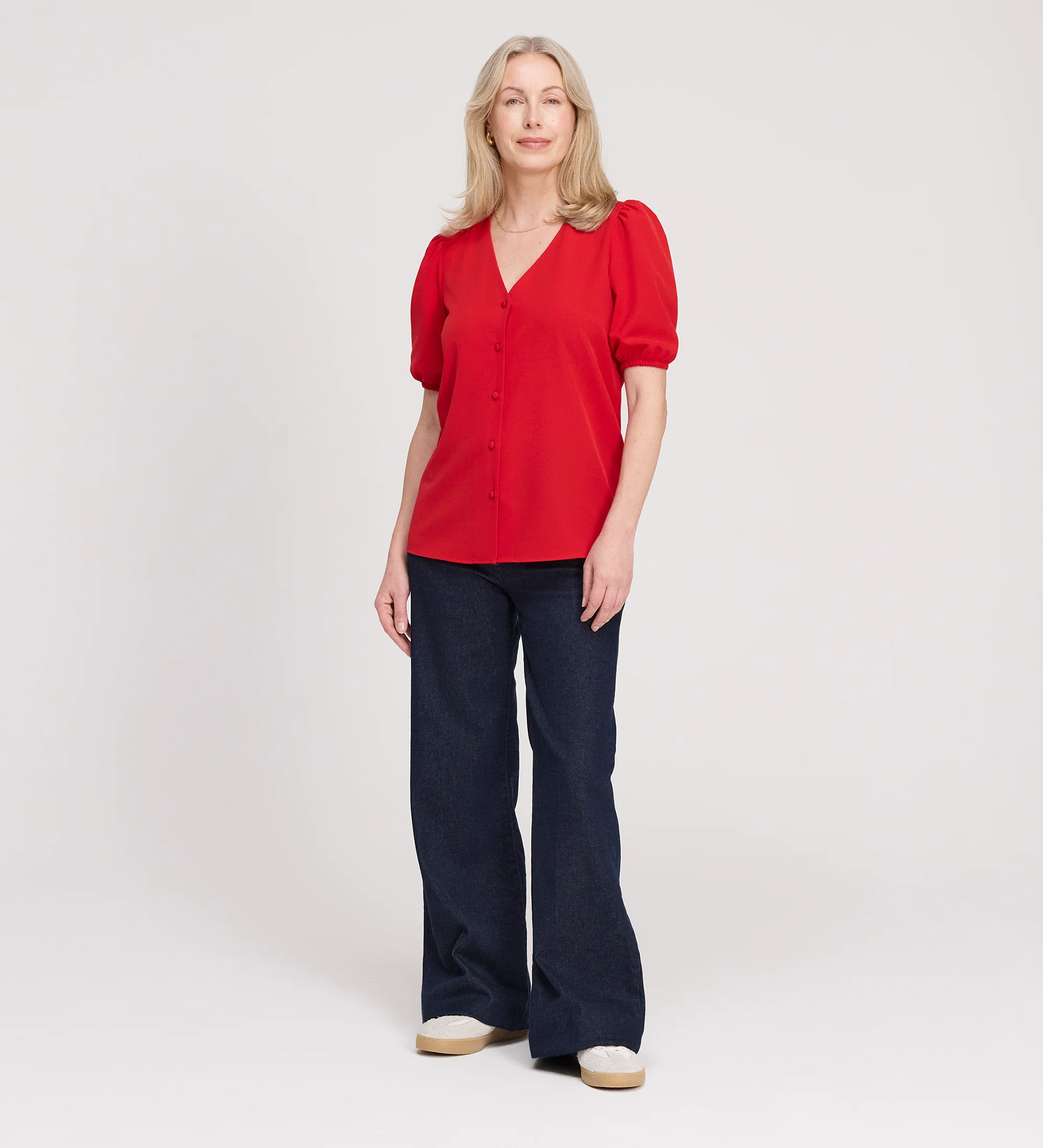 Fleur Red Button Down Short Sleeve Top - Image 3