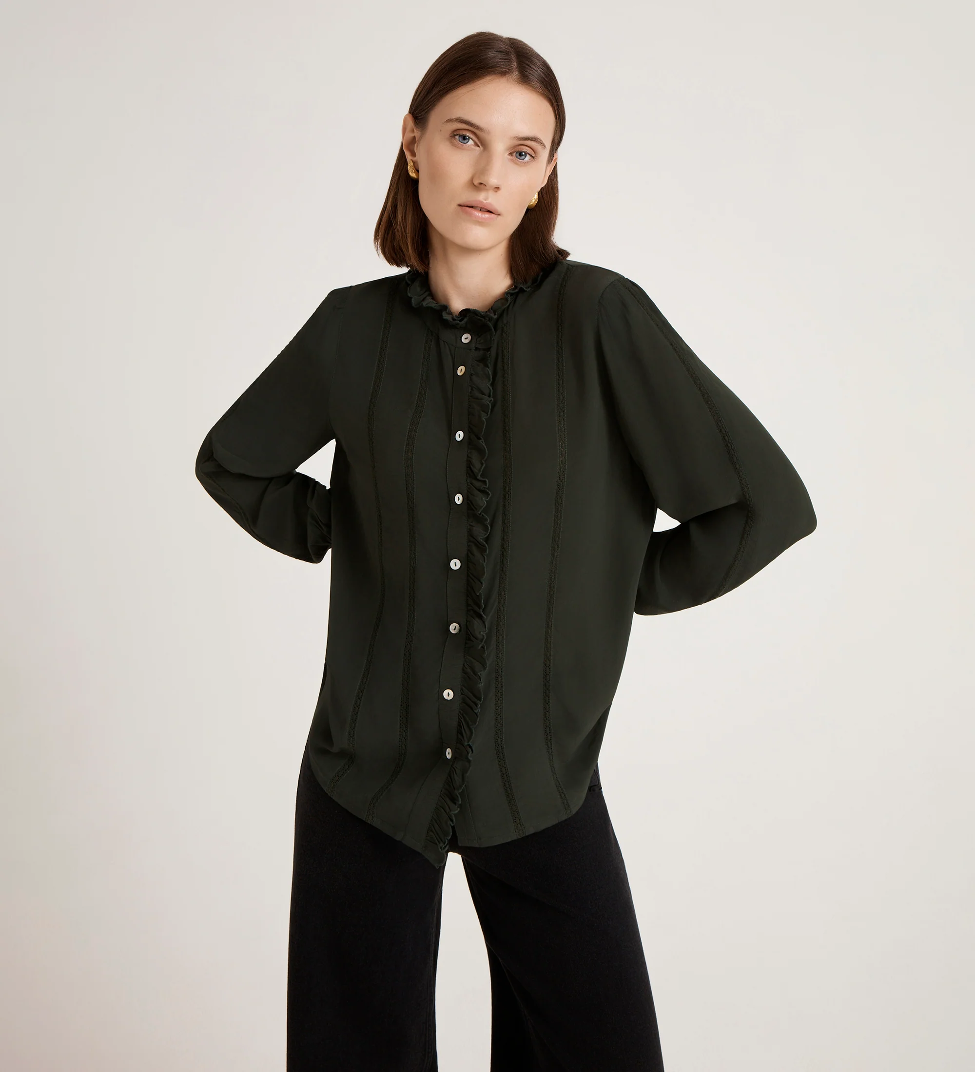 Flora Forest Green Crepe Blouse - Image 3