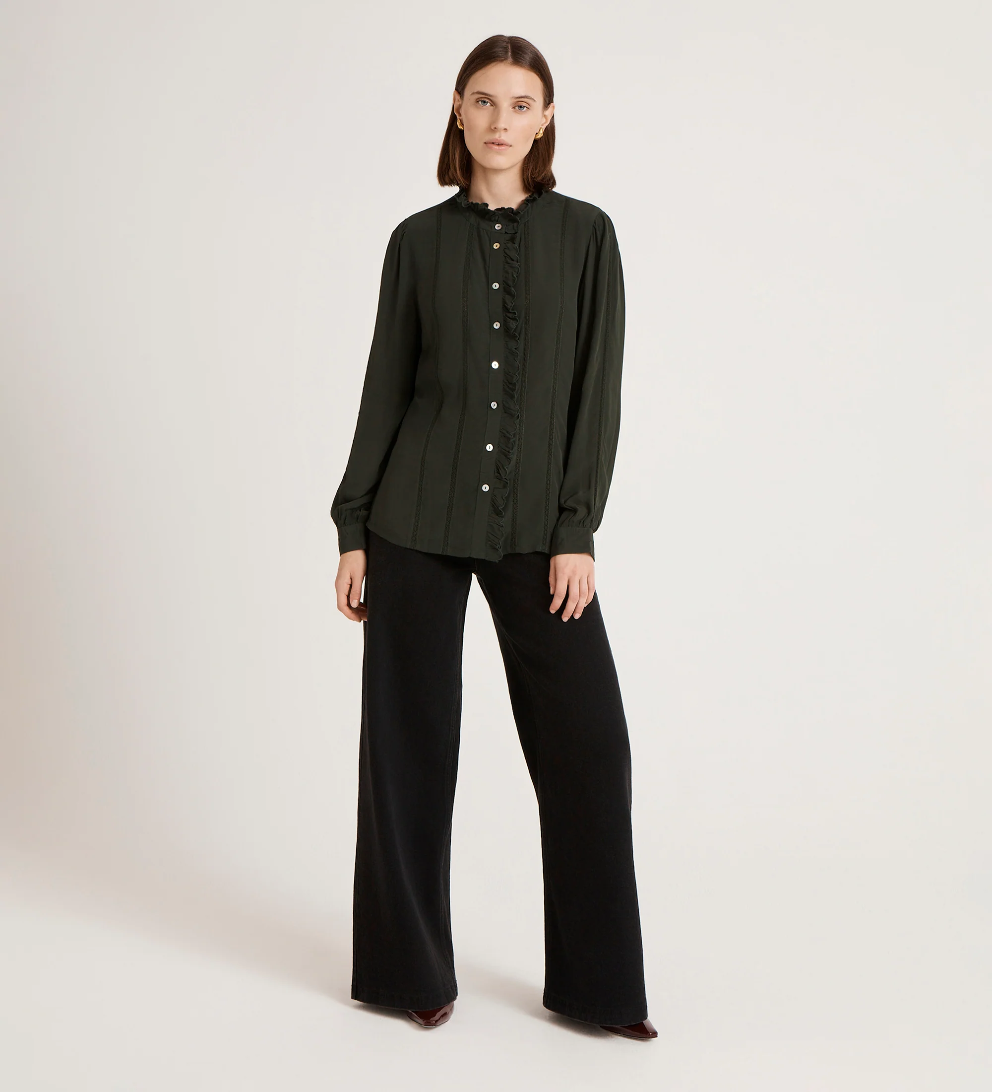 Flora Forest Green Crepe Blouse - Image 4