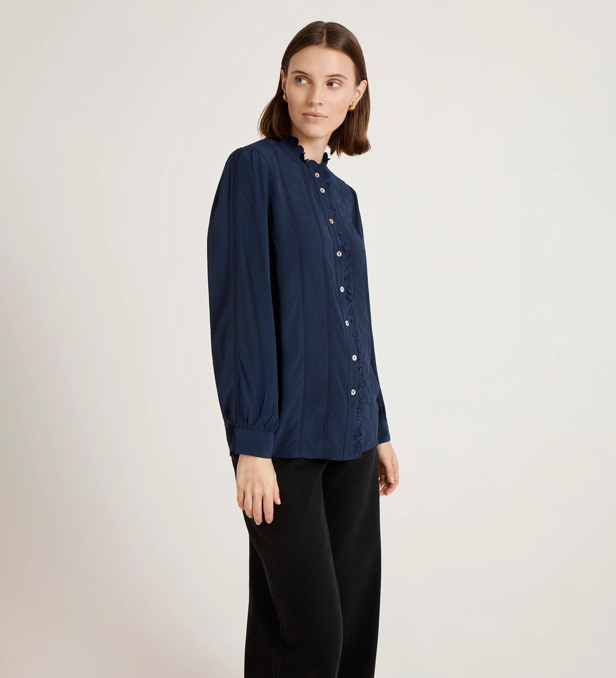 Flora Navy Crepe Blouse - Image 4