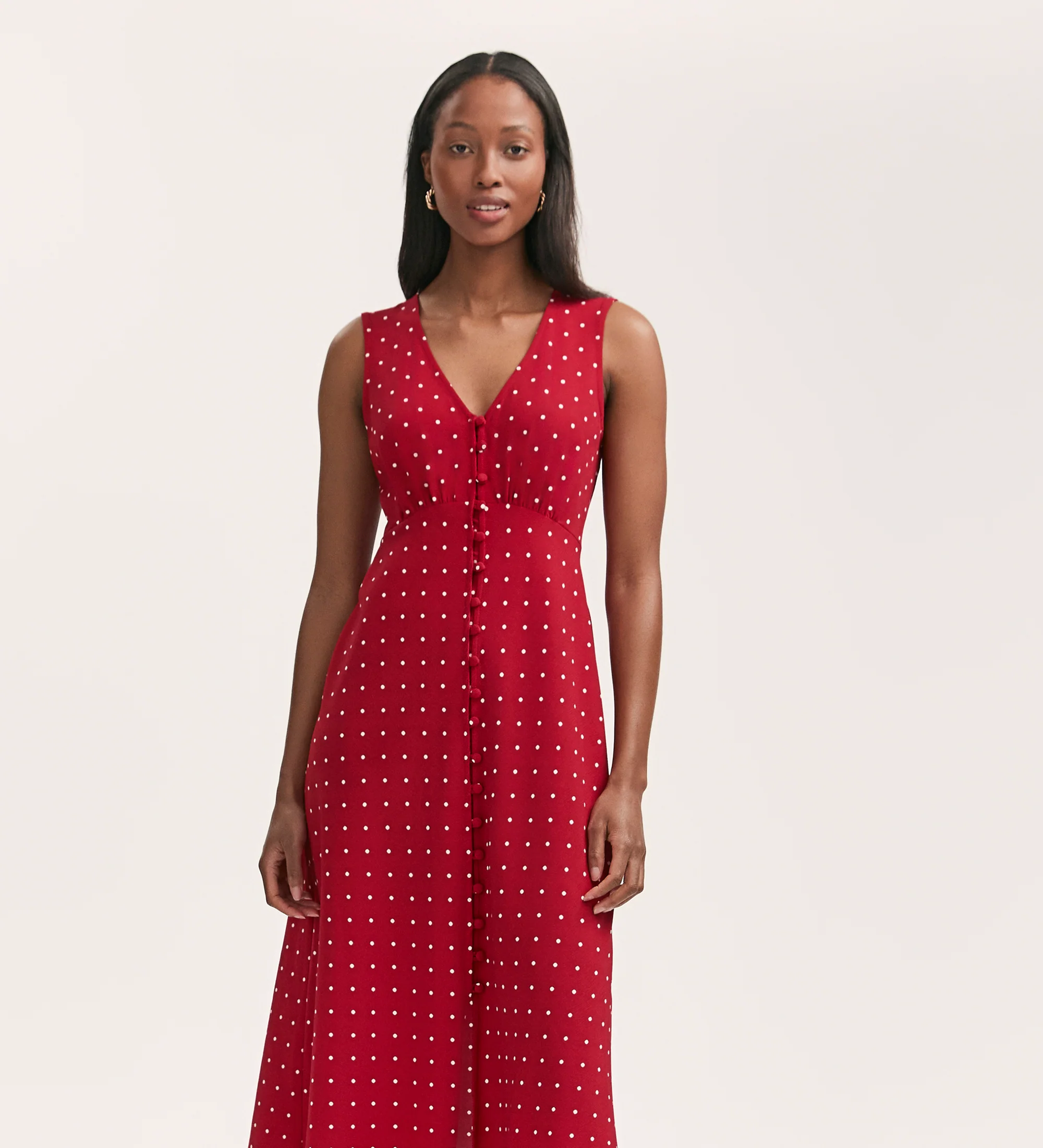 Flora Red Polka Dot Midi Dress - Image 3