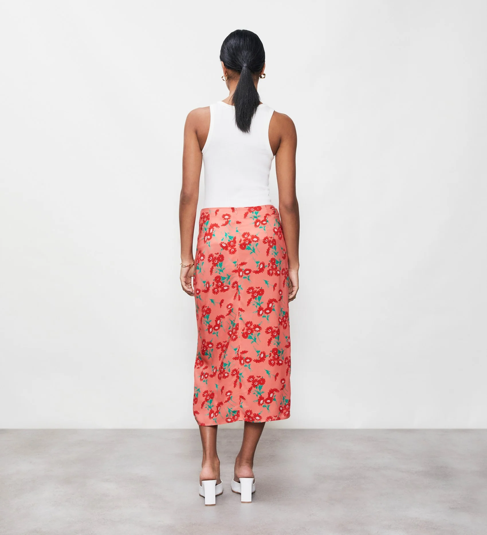 Florence Peach Daisies Midi Skirt - Image 4