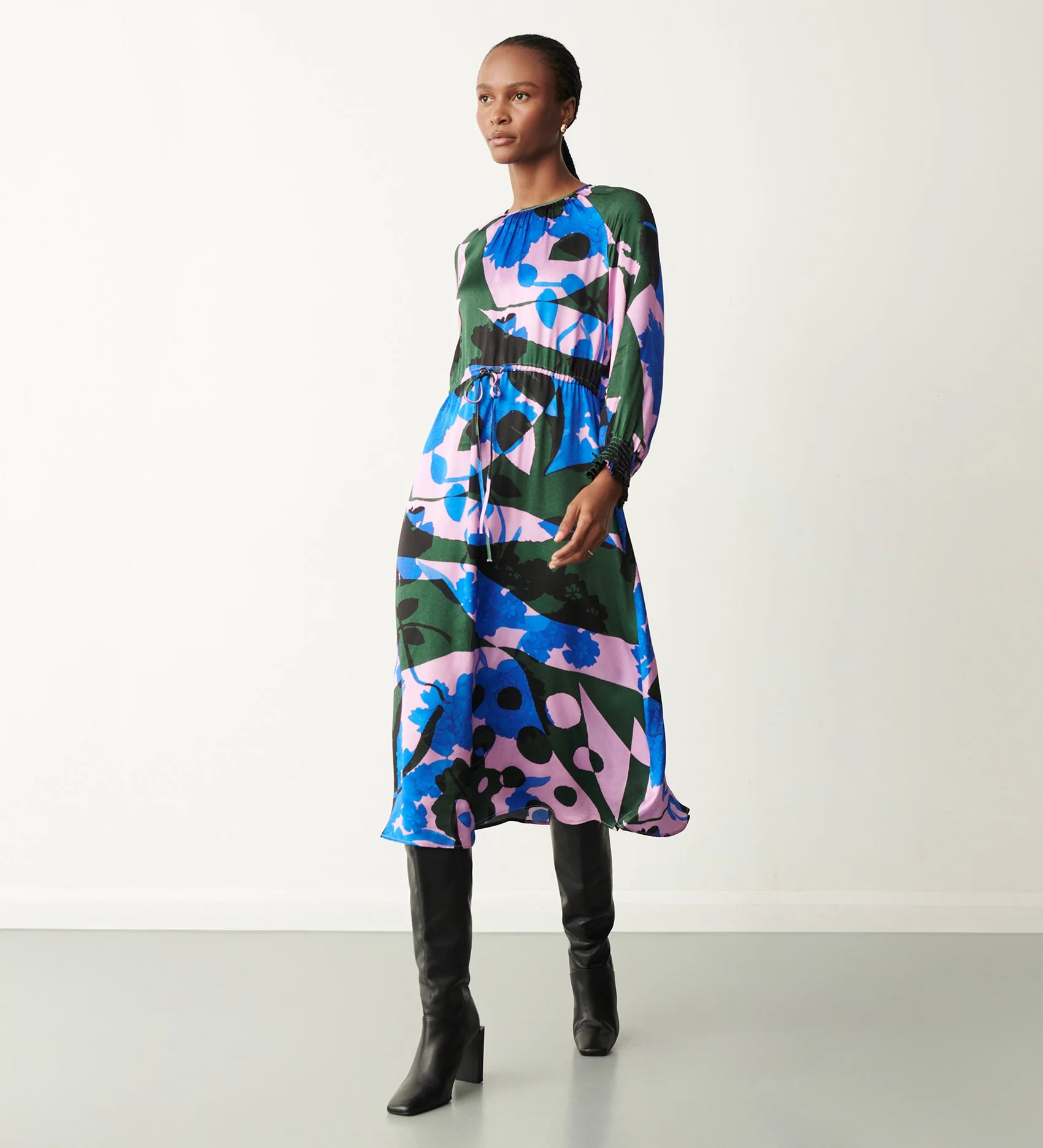Florian Pink Floral Midi Dress - Image 3