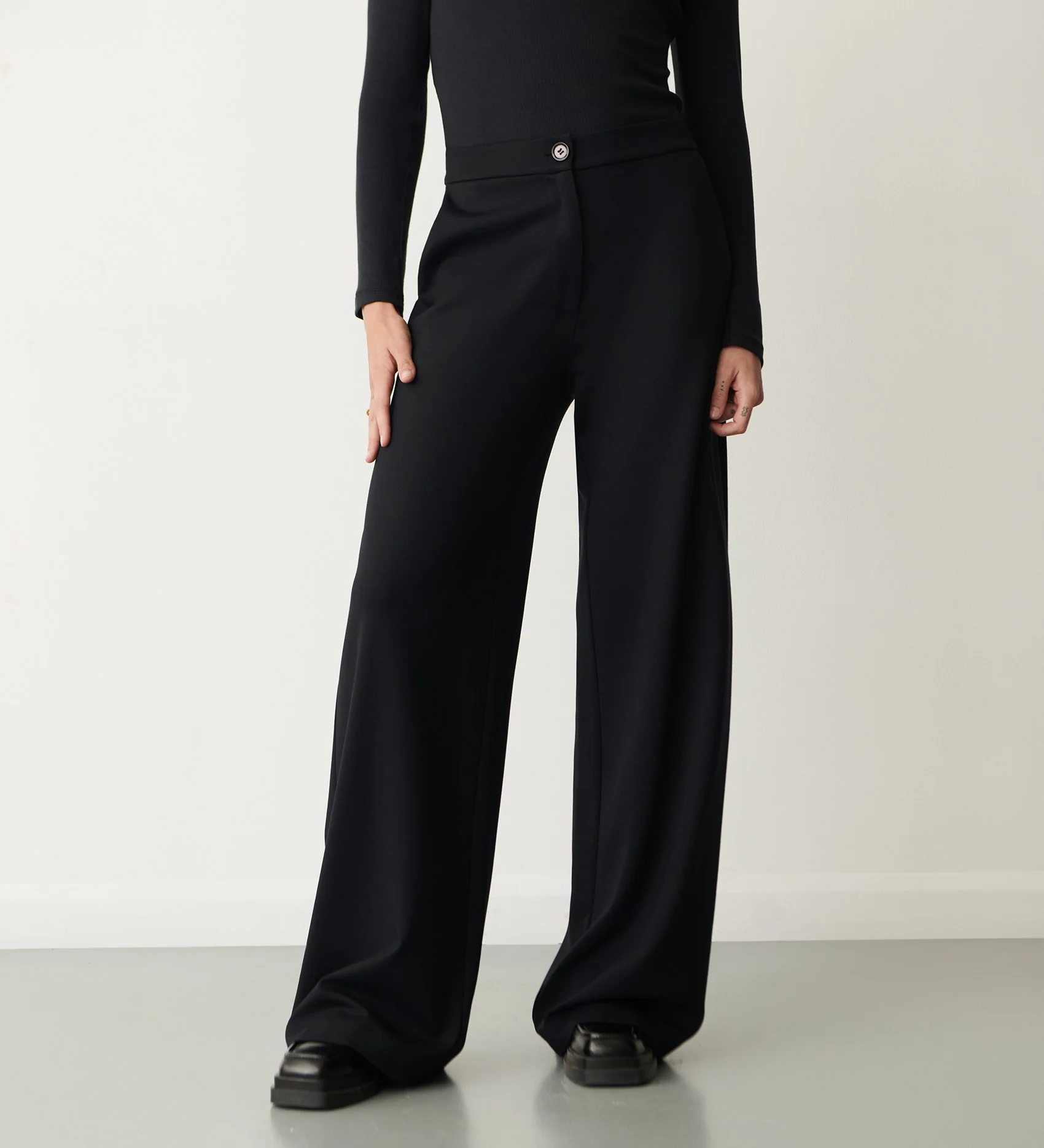 Frankie Black Ponte Jersey Wide Leg Trousers - Image 2