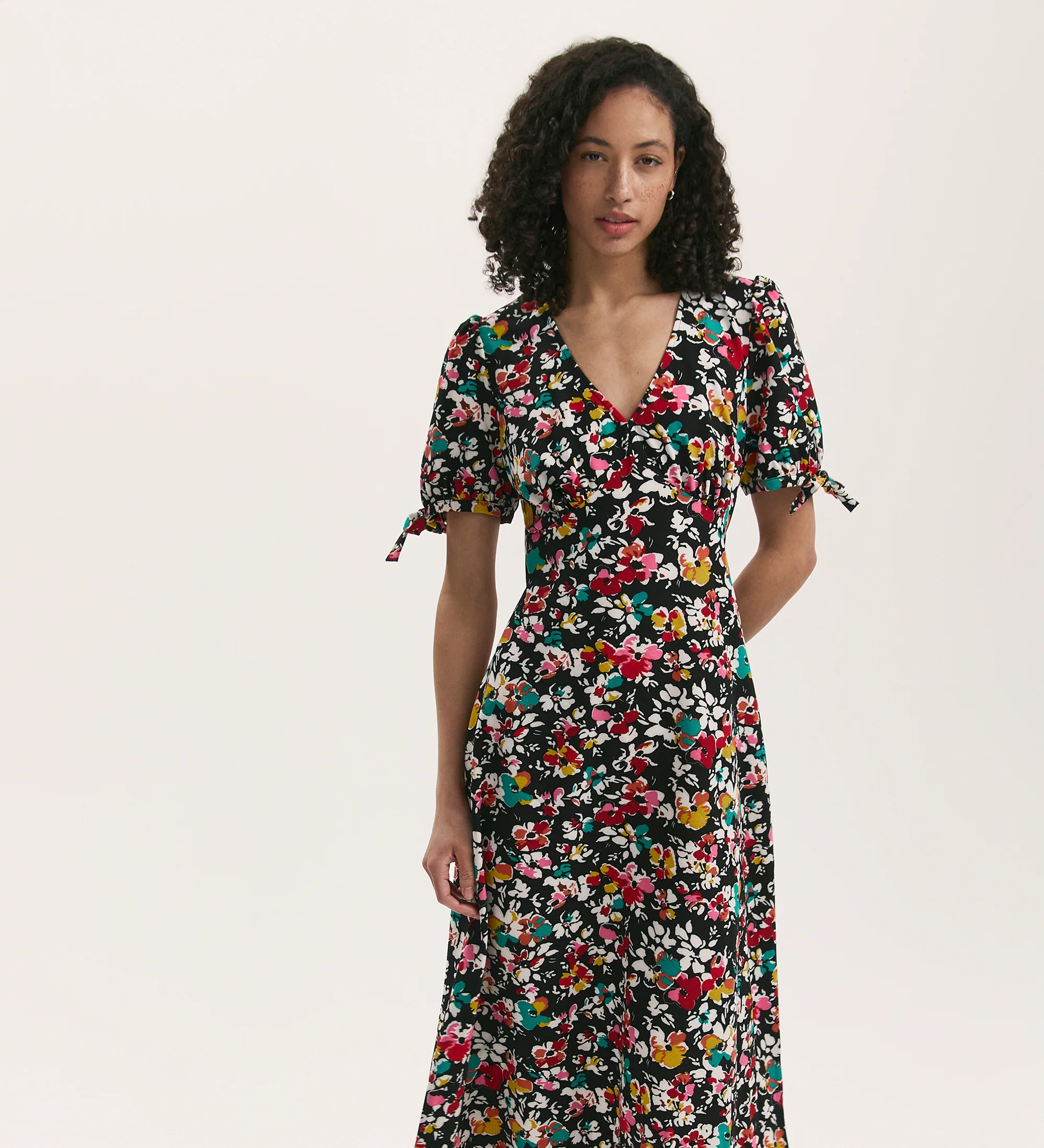Gabriella Black Floral Crepe Midi Tea Dress - Image 3