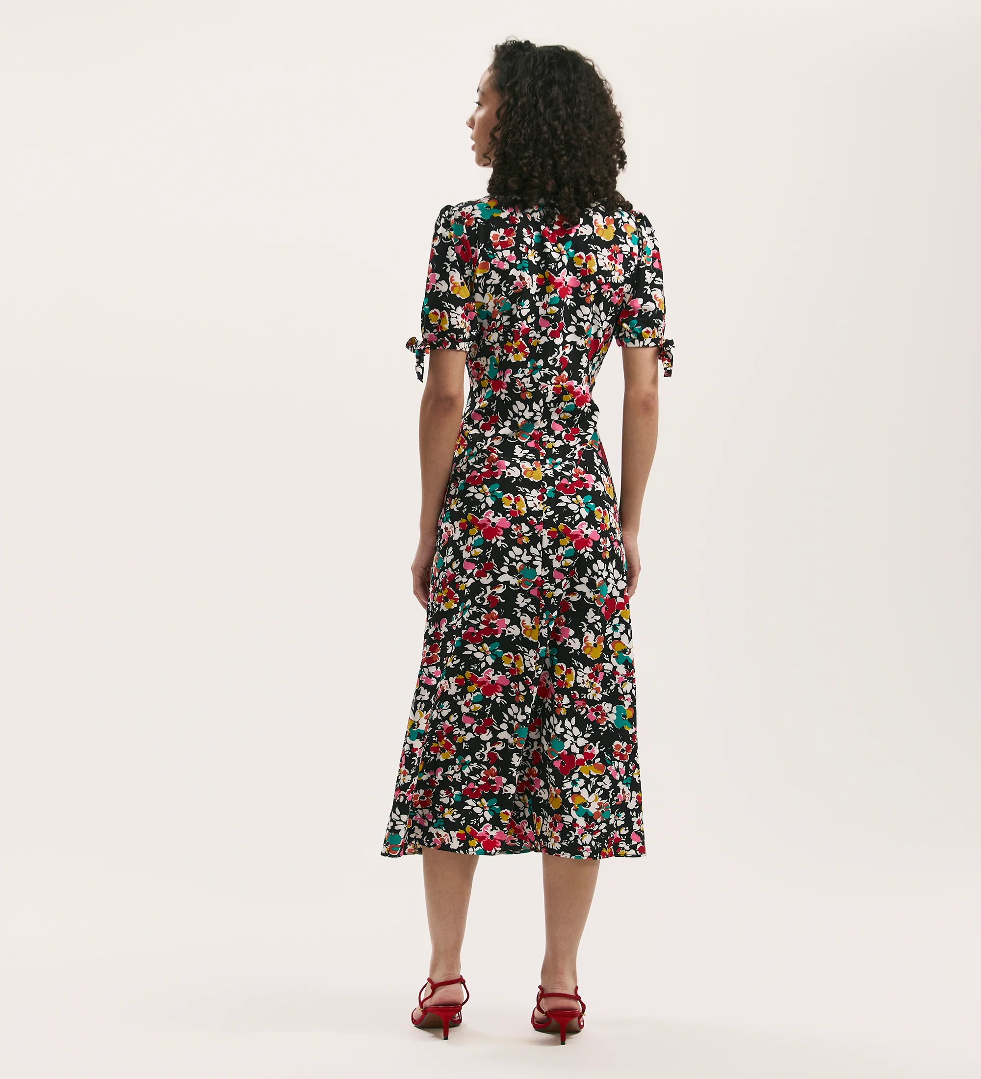 Gabriella Black Floral Crepe Midi Tea Dress - Image 4