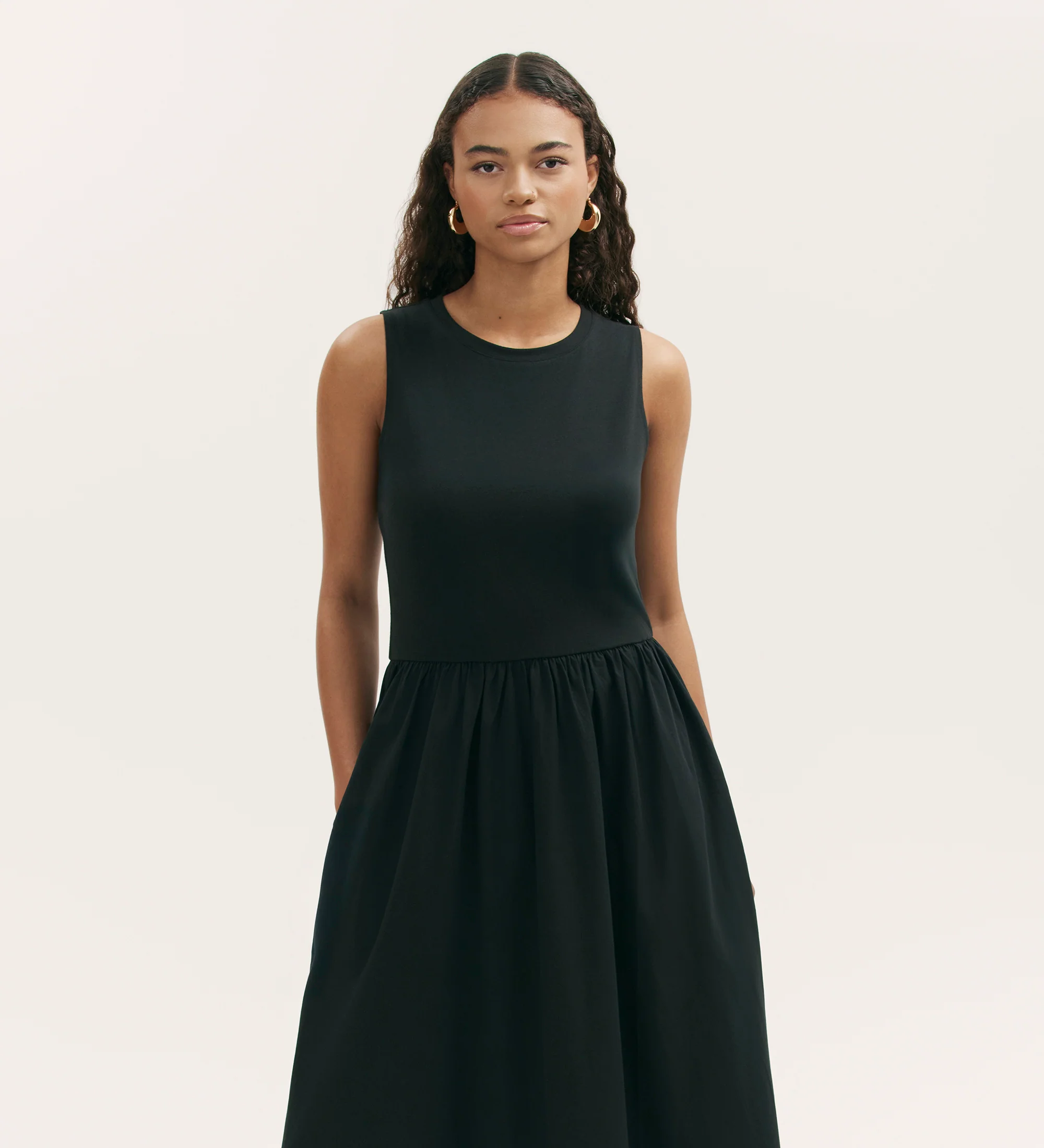 Georgie Black Cotton Sleeveless Midi Dress - Image 3