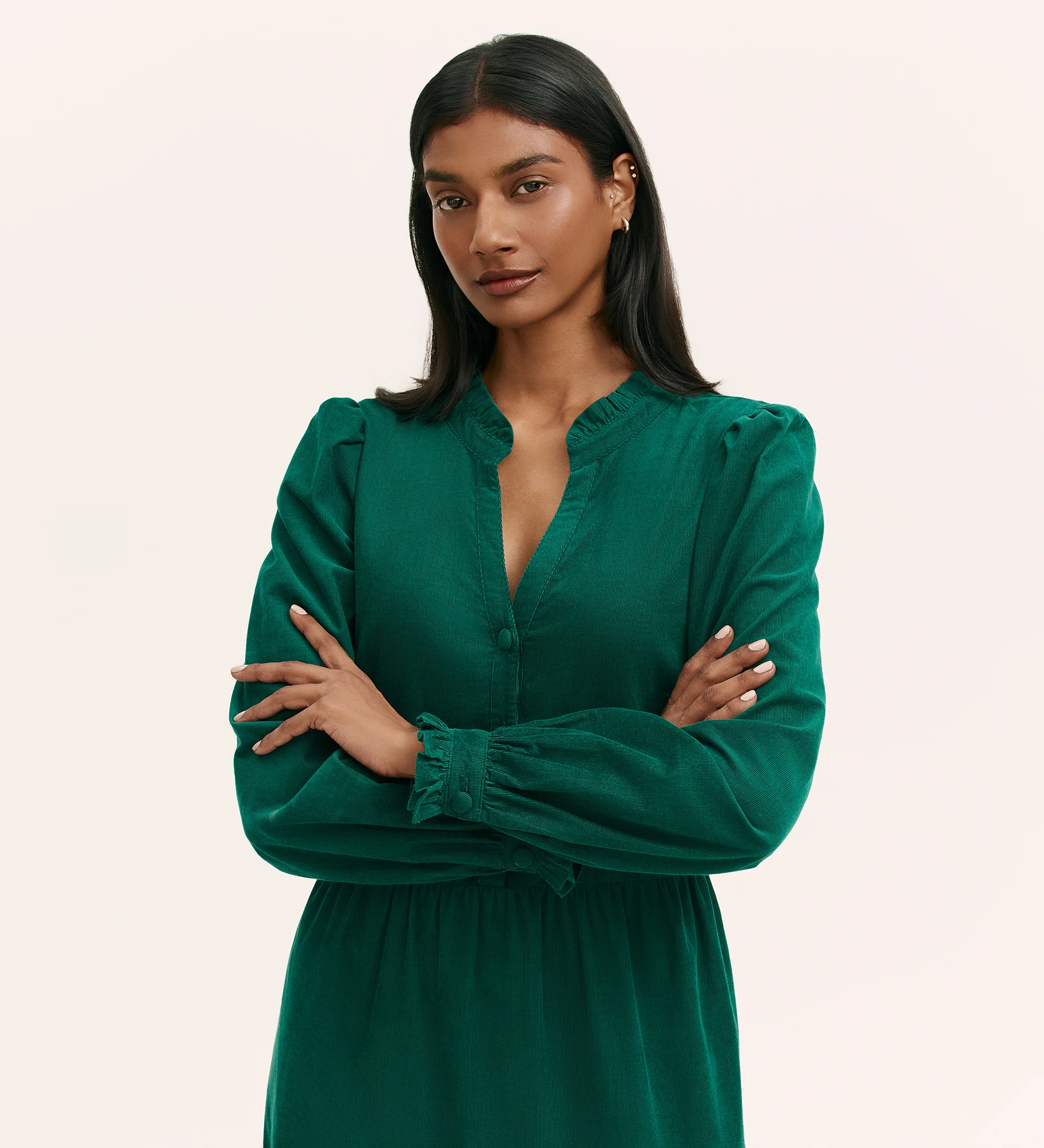 Gianna Bottle Green Corduroy Midi Dress - Image 2