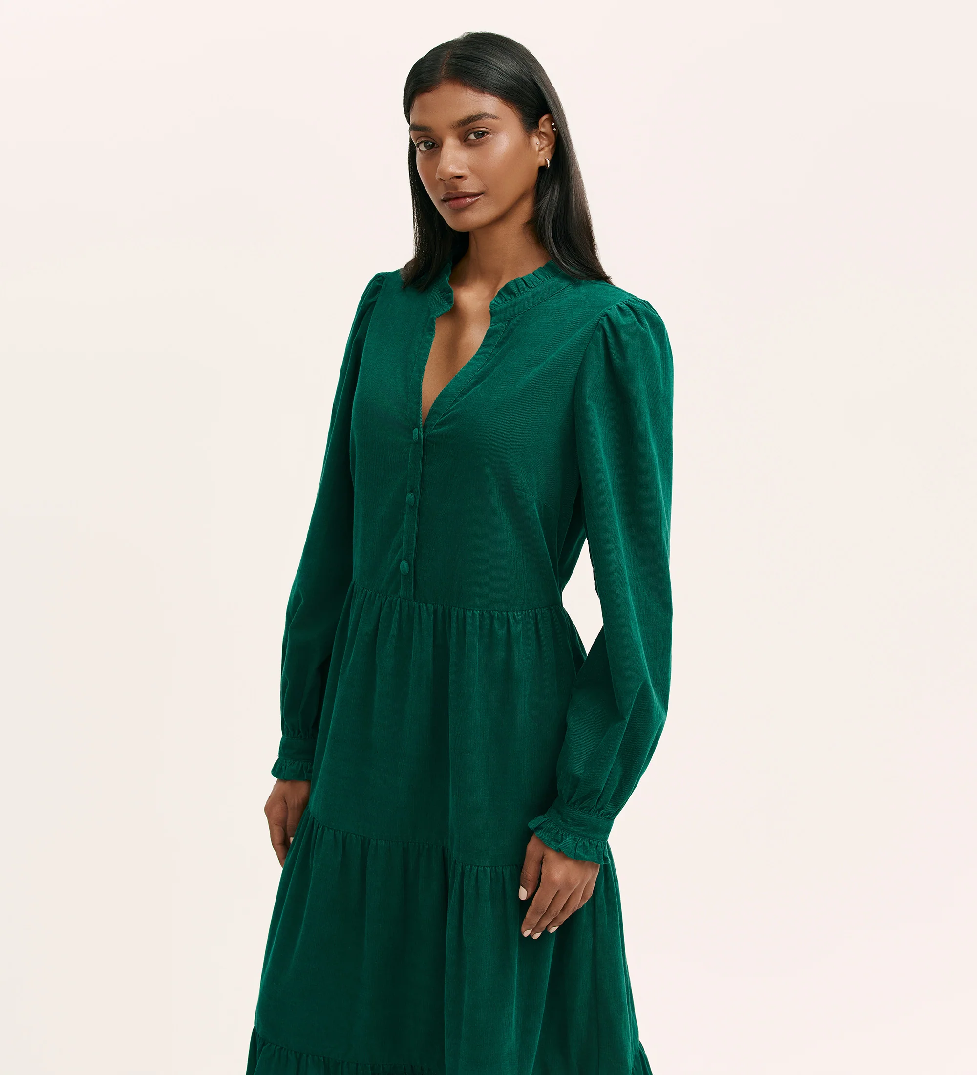 Gianna Bottle Green Corduroy Midi Dress - Image 3