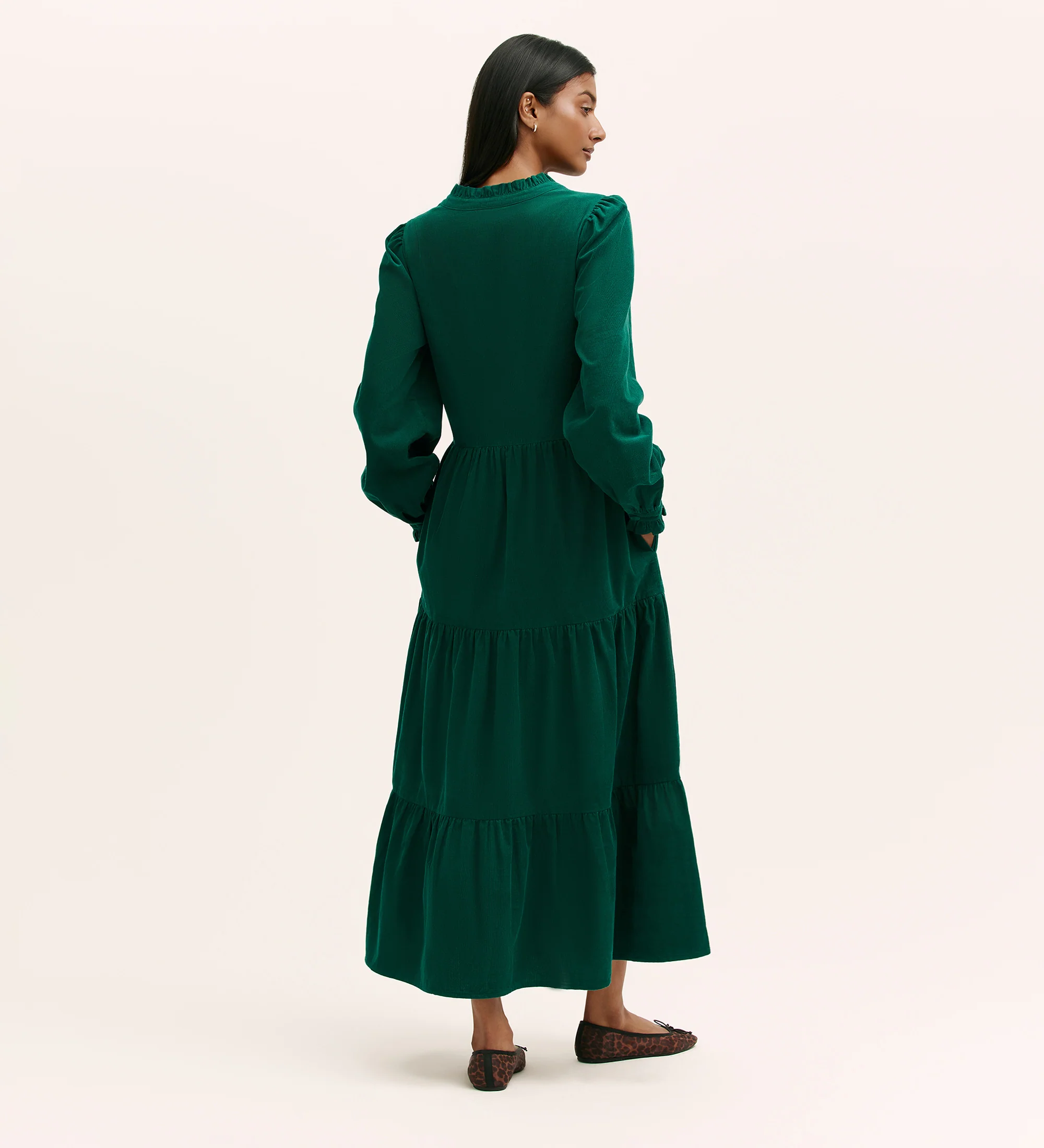 Gianna Bottle Green Corduroy Midi Dress - Image 4
