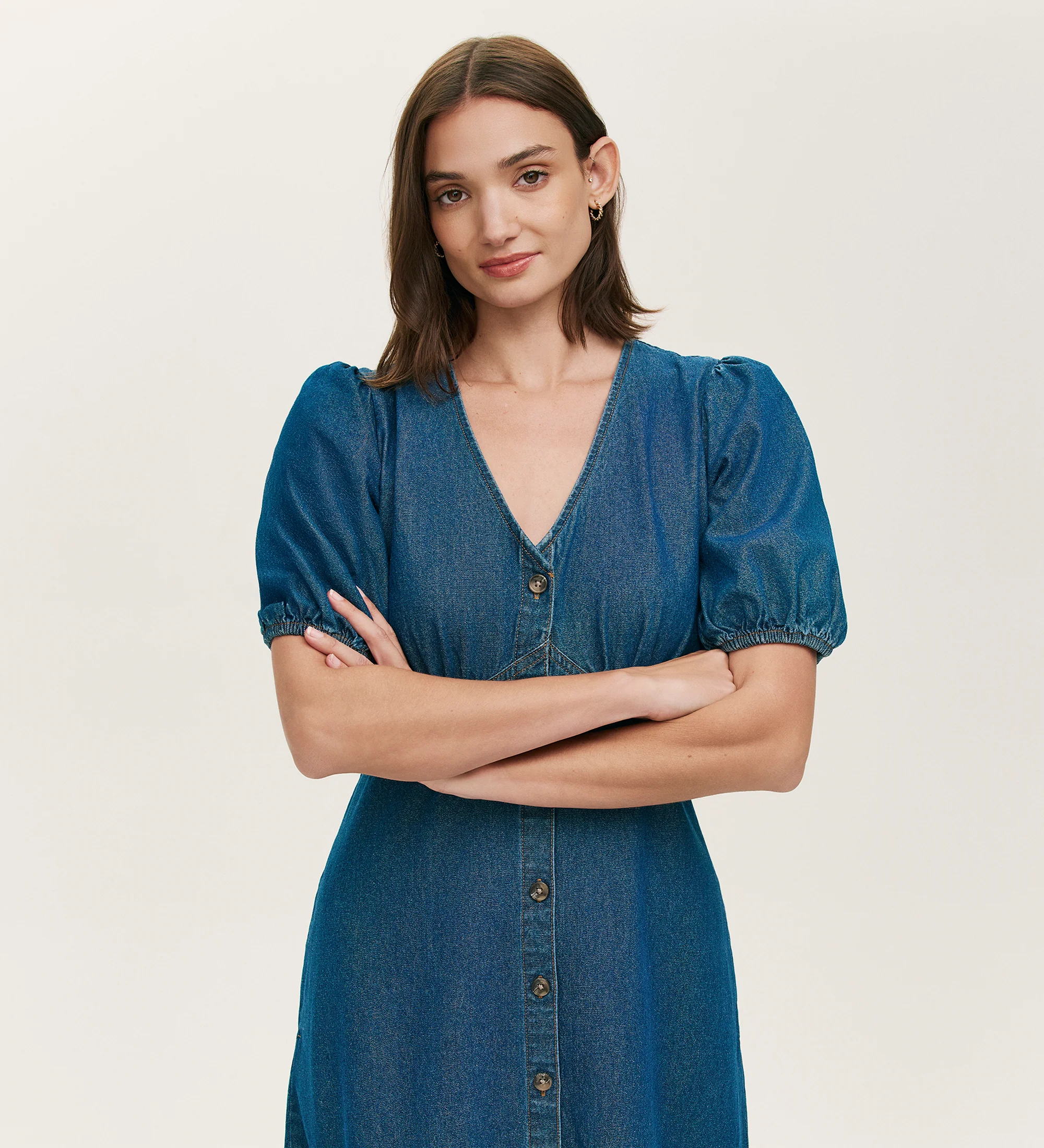 Goldie Mid Blue Denim Midi Dress - Image 3