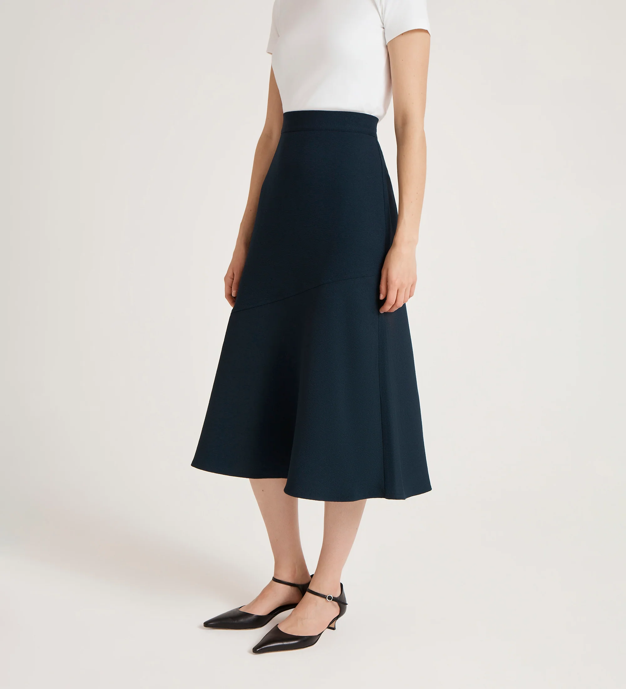 Gracie Navy Rich Crepe Midi Skirt - Image 3