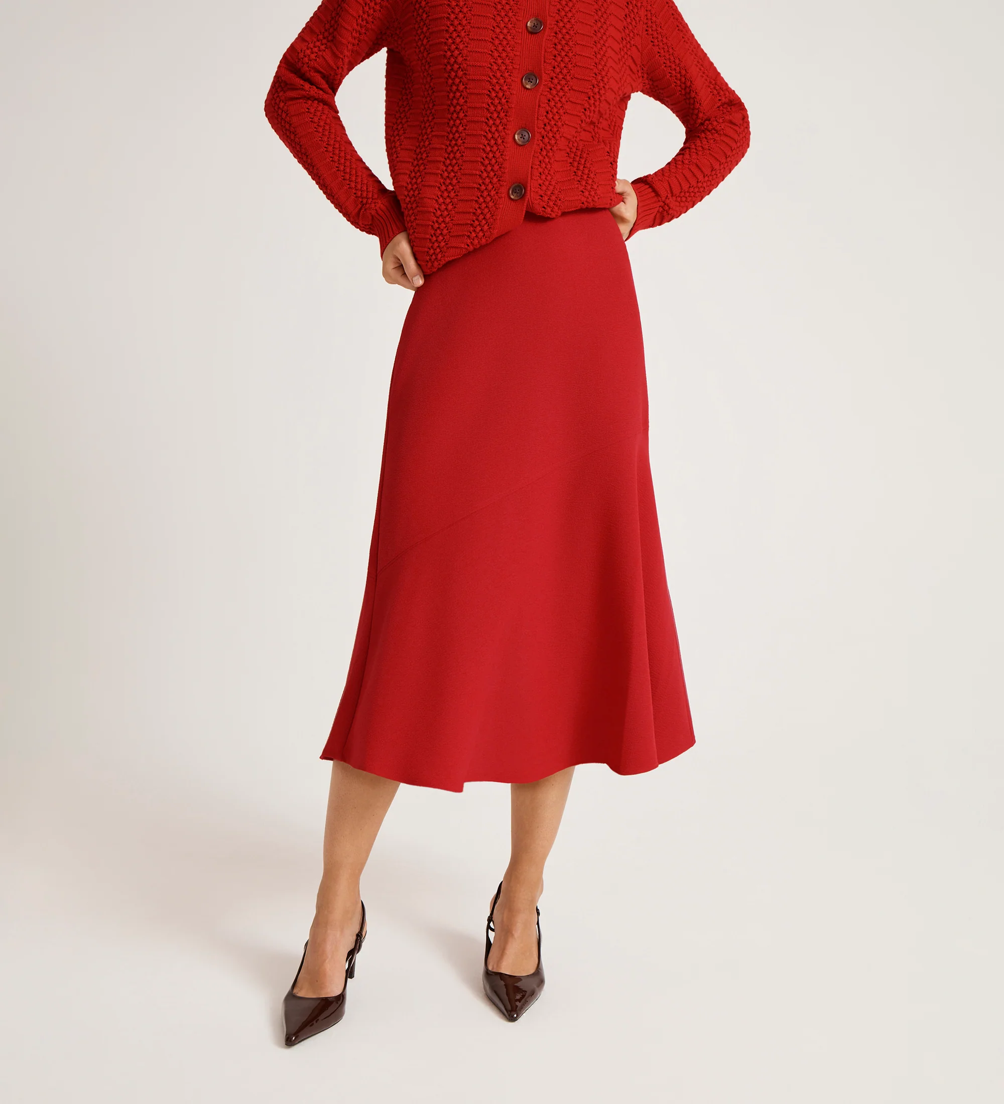 Gracie Red Rich Crepe Midi Skirt - Image 3