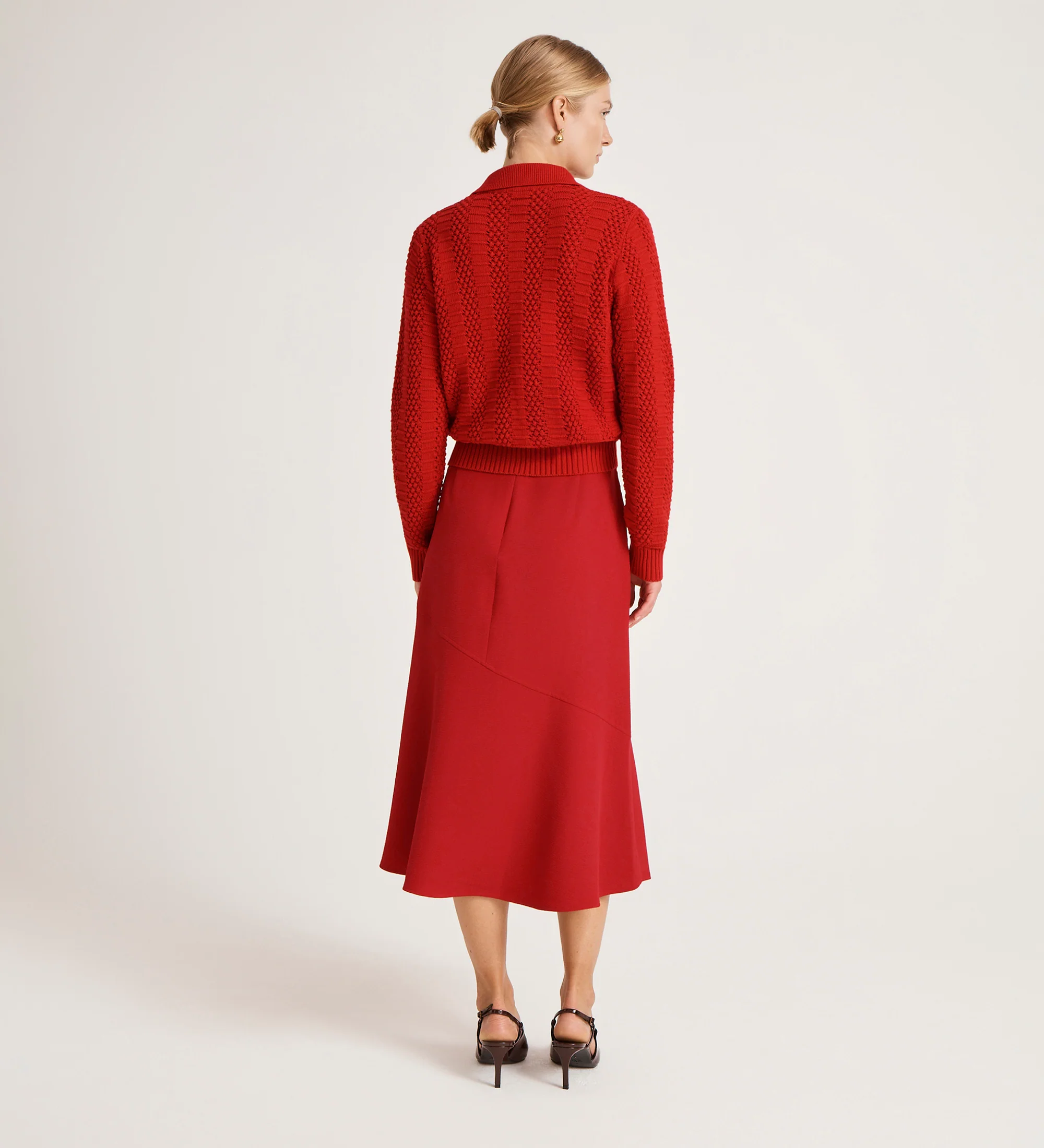Gracie Red Rich Crepe Midi Skirt - Image 5