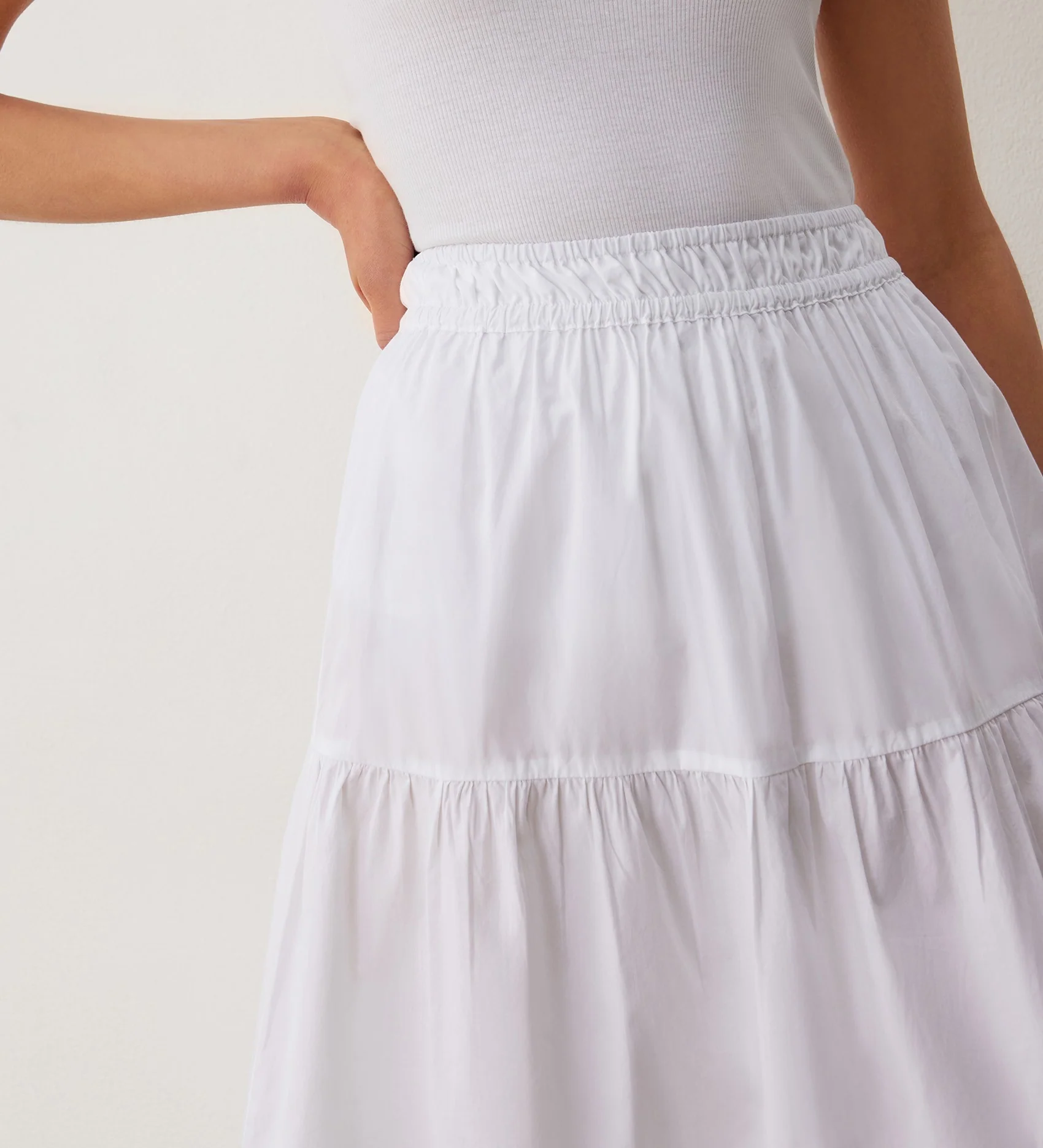 Harleen White Tiered Cotton Midi Skirt - Image 4