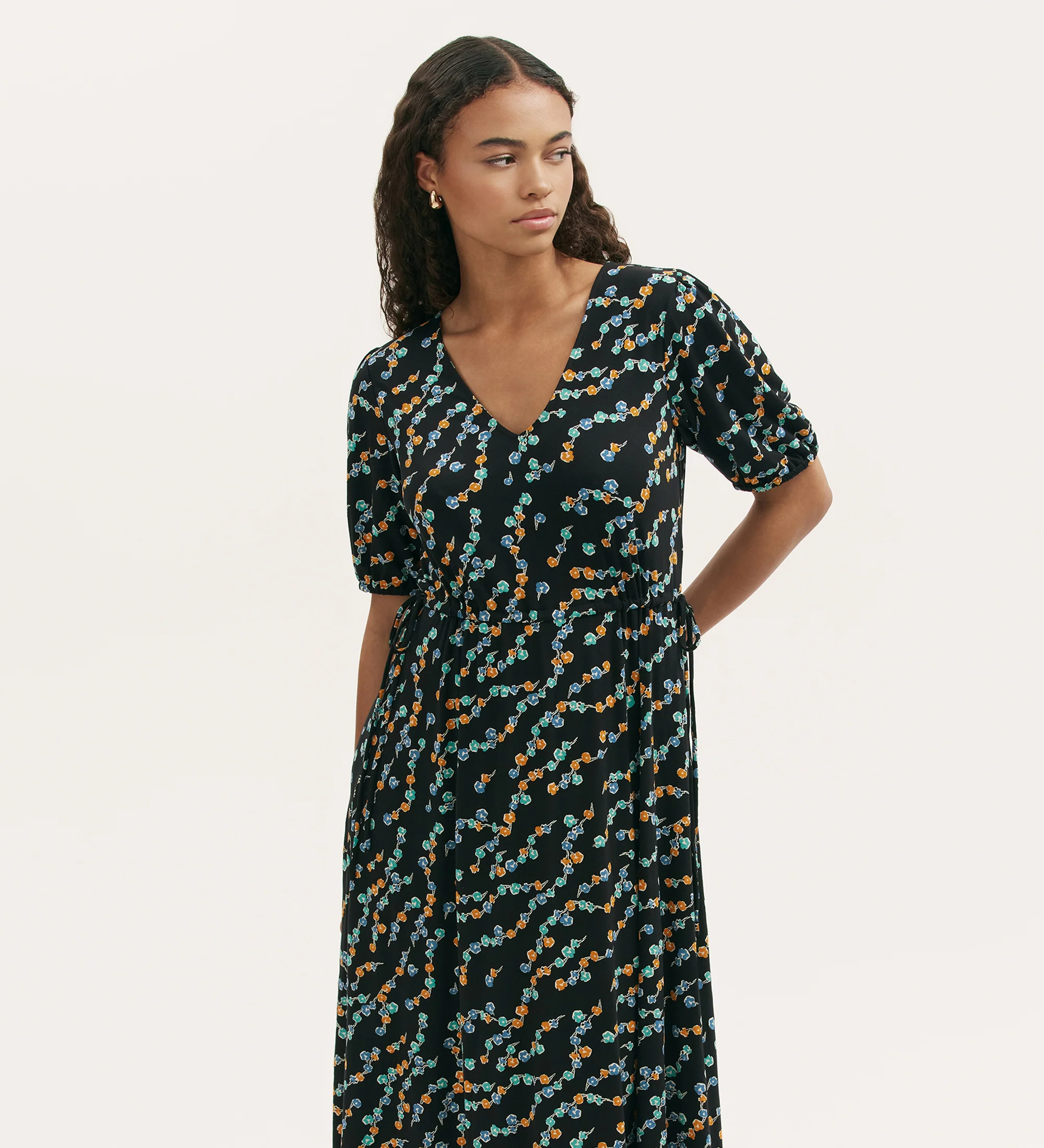 Hessa Black Rose Bud Jersey Midi Dress - Image 3
