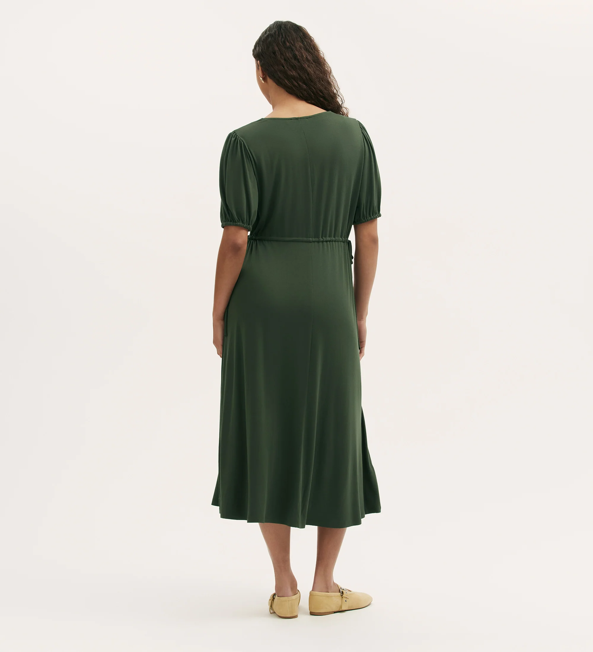 Hessa Khaki Jersey Midi Dress - Image 4