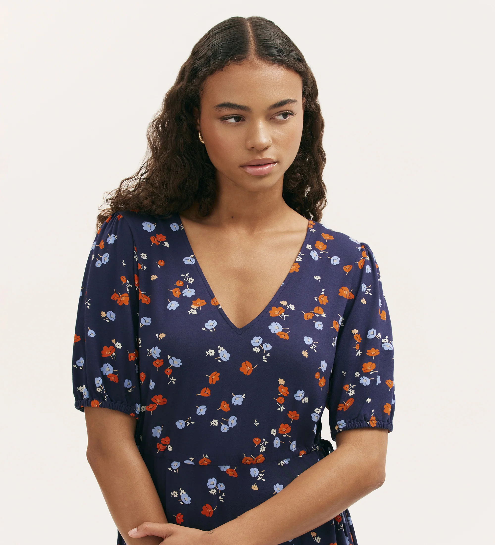 Hessa Navy Ditsy Jersey Midi Dress - Image 2