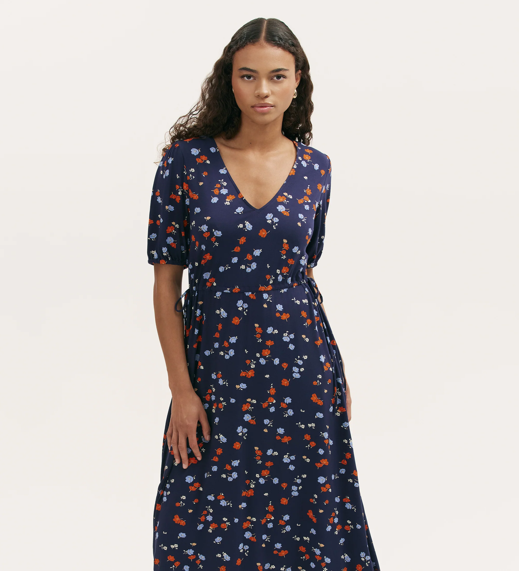 Hessa Navy Ditsy Jersey Midi Dress - Image 3