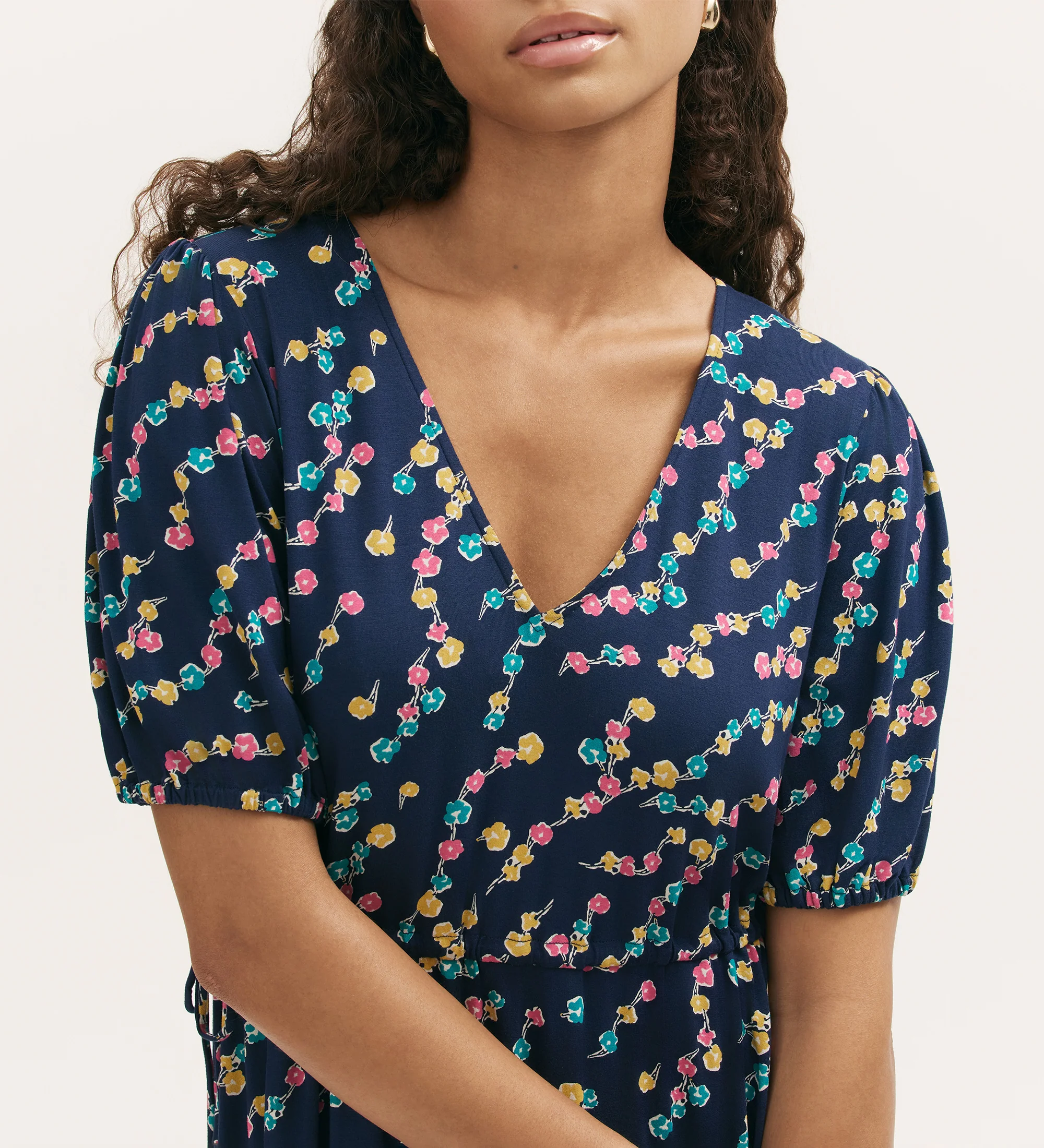 Hessa Navy Rose Bud Jersey Midi Dress - Image 2